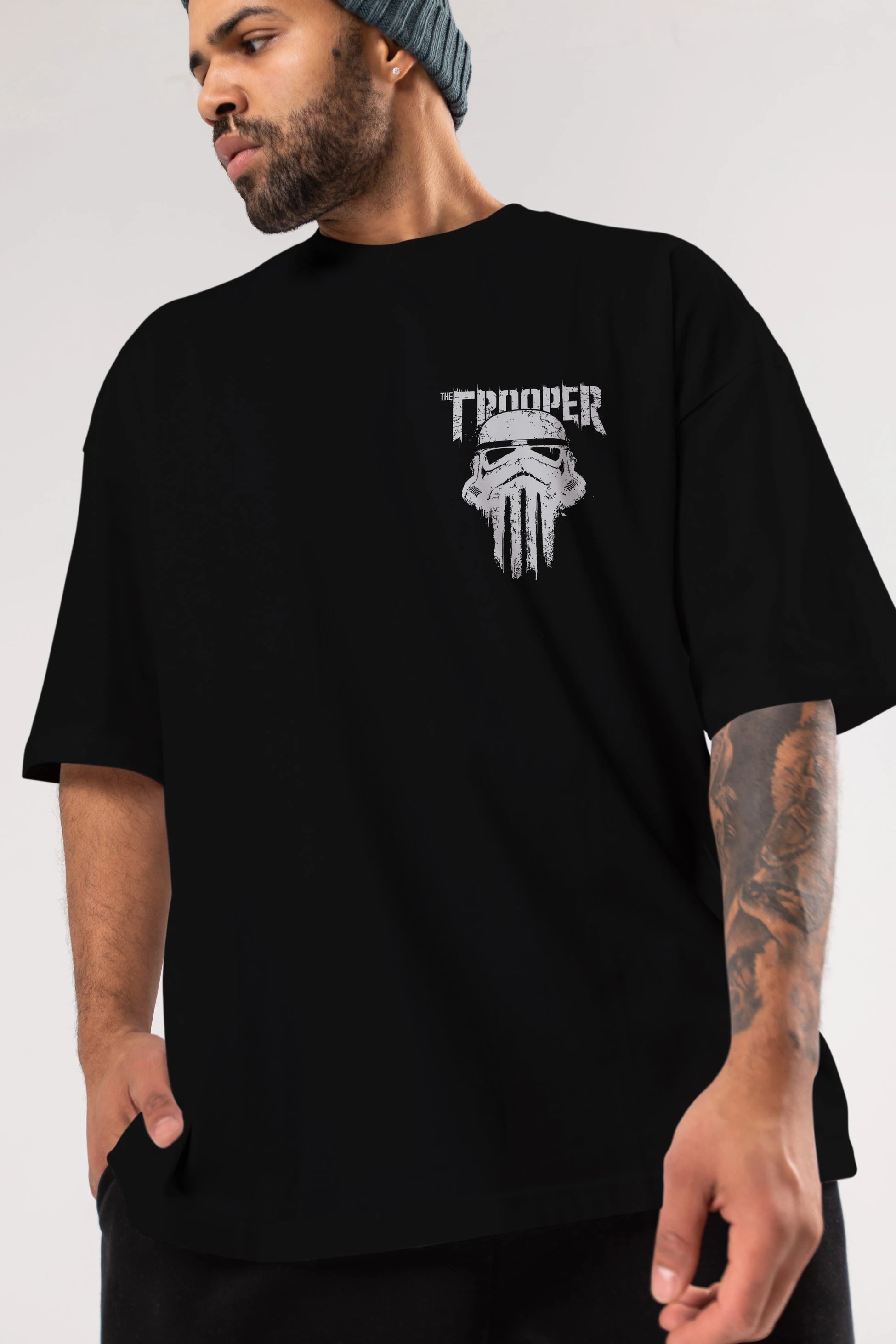 The Trooper Ön Sol Baskılı Oversize t-shirt Erkek Kadın Unisex %100 Pamuk Bisiklet Yaka tişort