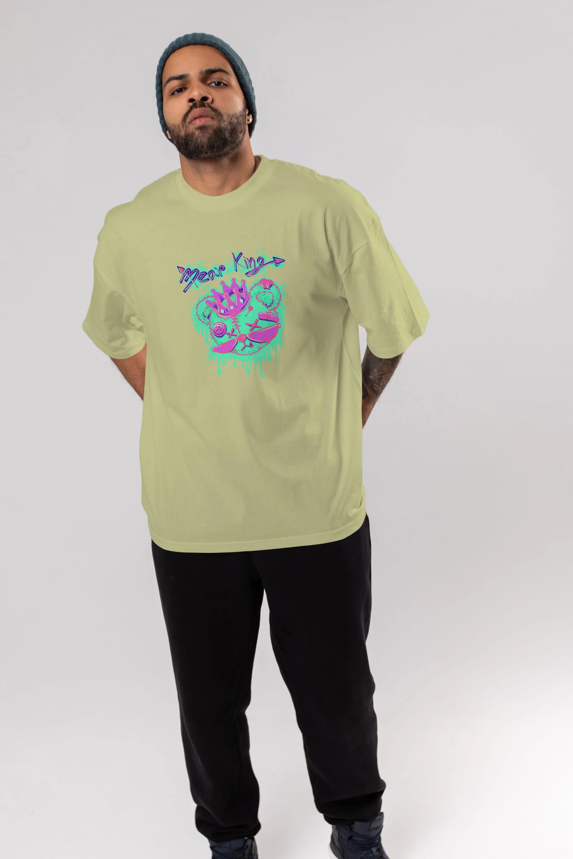 Bear King Ön Baskılı Oversize t-shirt Erkek Kadın Unisex