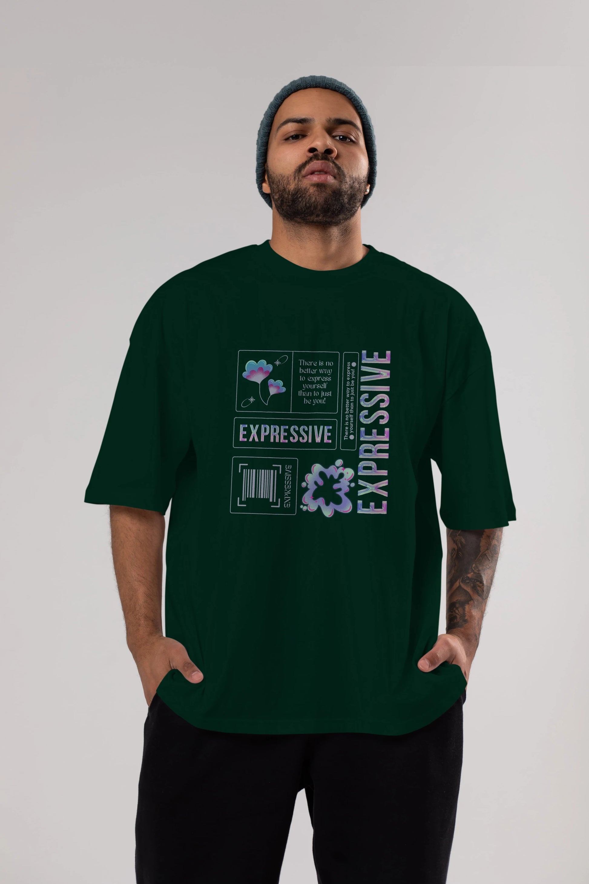 Expressive Streetwear Ön Baskılı Oversize t-shirt Erkek Kadın Unisex