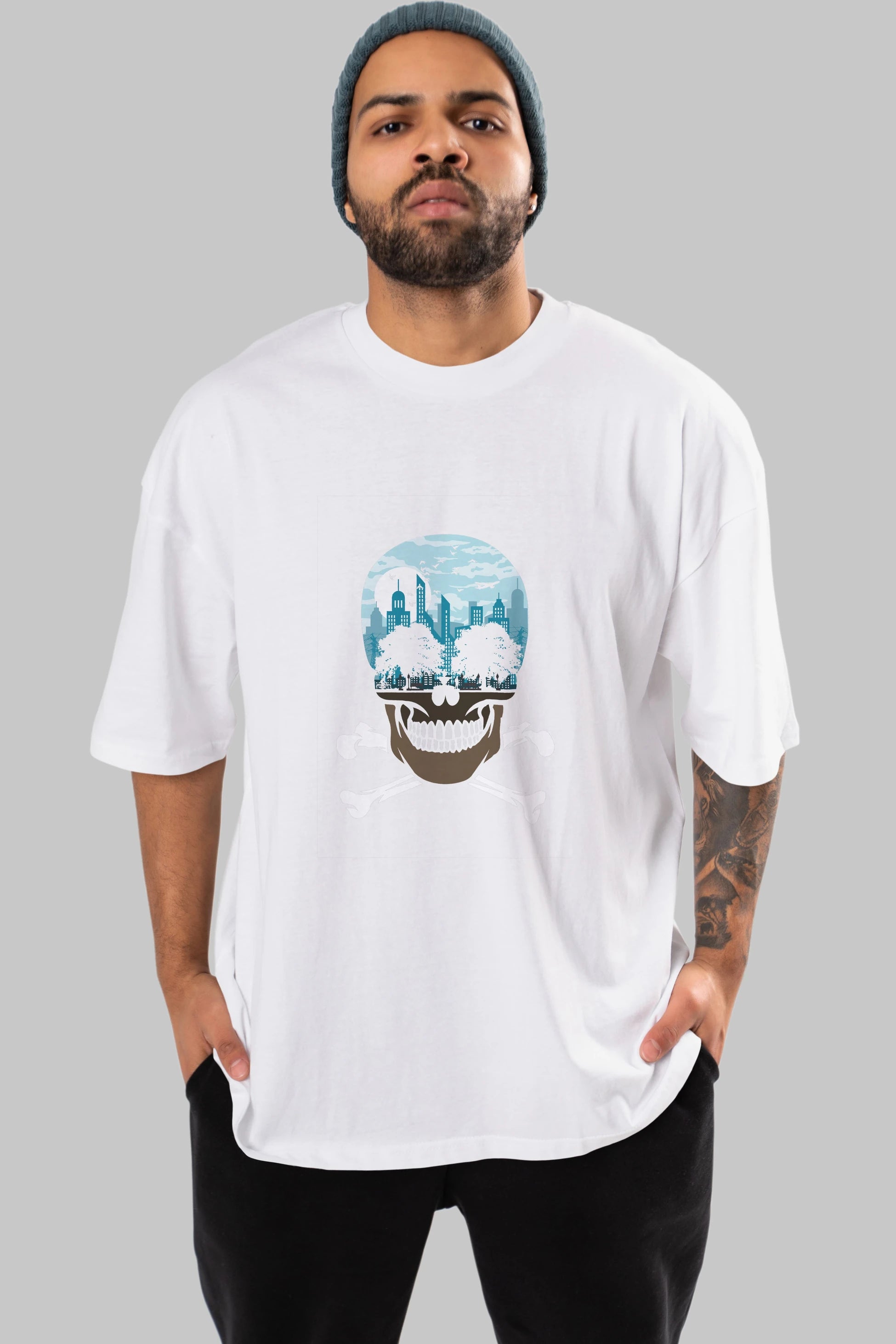Death City Ön Baskılı Oversize t-shirt %100 pamuk Erkek Kadın Unisex