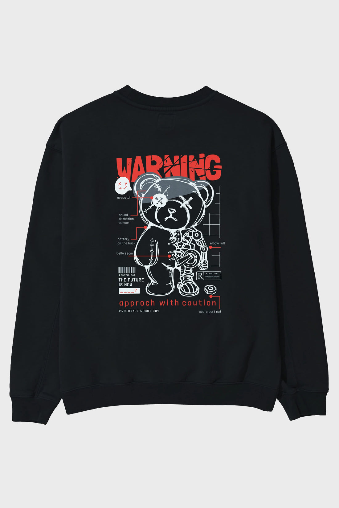 Teddy Bear Warning Arka Baskılı Oversize Sweatshirt Erkek Kadın Unisex