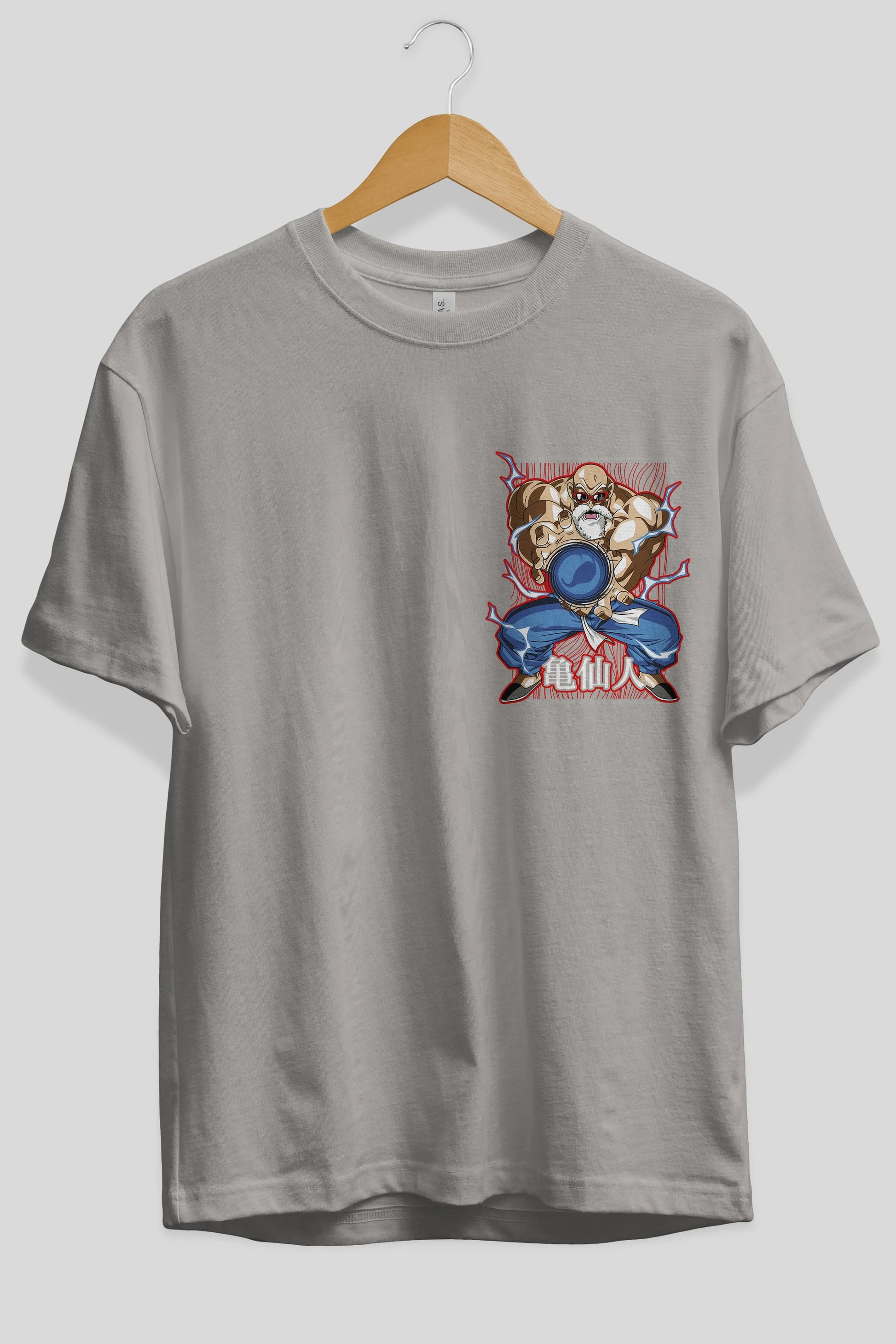 DragonBall MaestroRoshi Ön Sol Baskılı Oversize t-shirt Erkek Kadın Unisex %100 Pamuk Bisiklet Yaka tişort