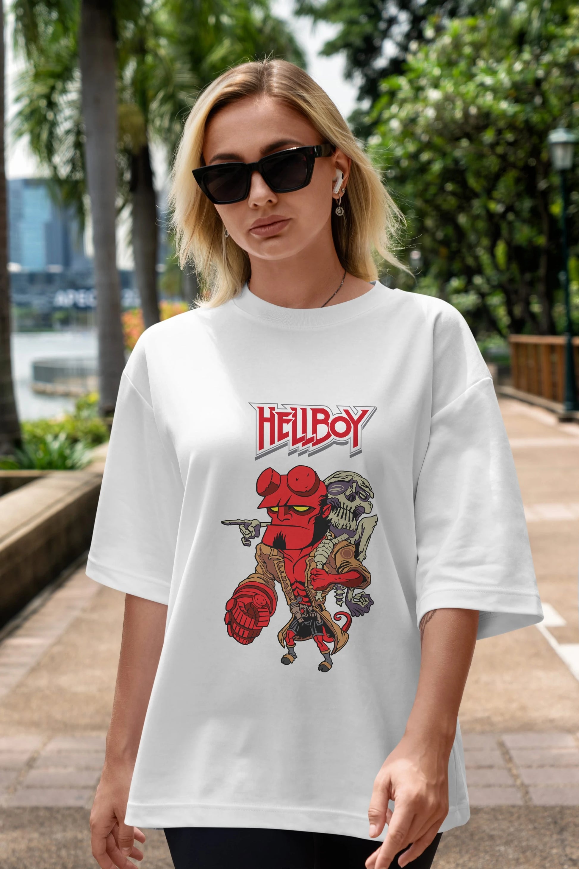 Hellboy (2) Ön Baskılı Oversize t-shirt Erkek Kadın Unisex %100 Pamuk Bisiklet Yaka tişort