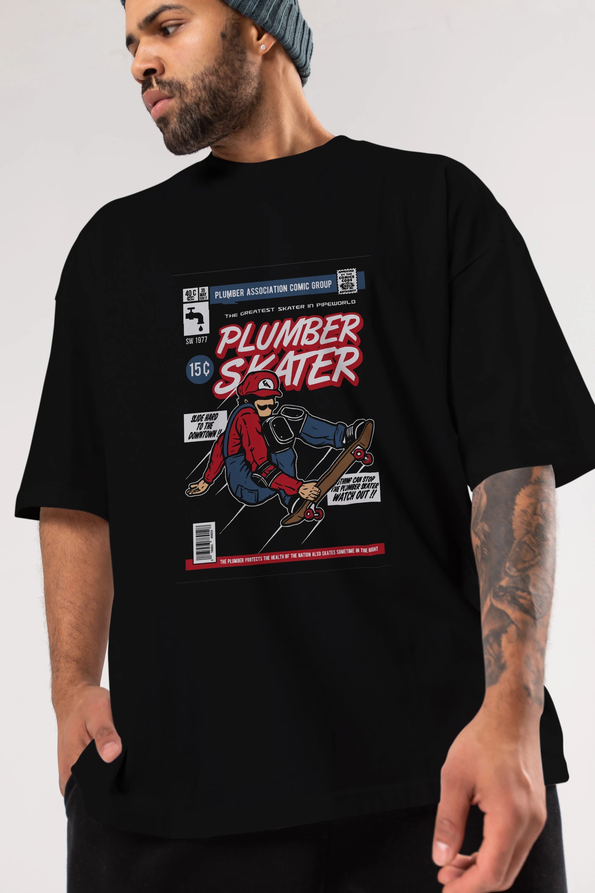 Plumber Skater Ön Baskılı Oversize t-shirt Erkek Kadın Unisex %100 Pamuk tişort