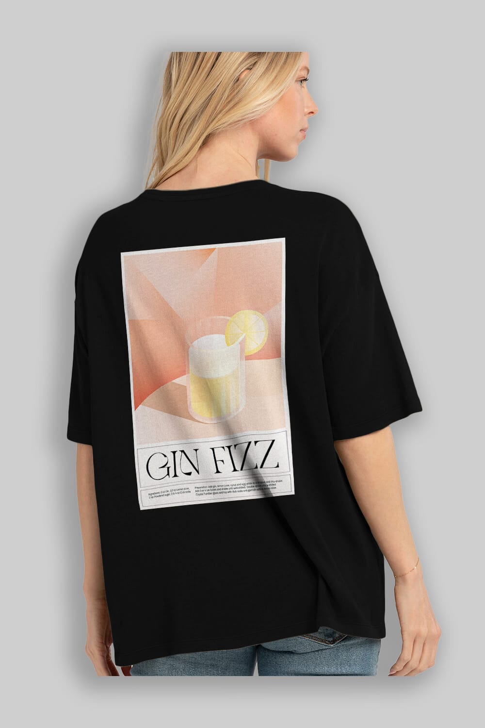 Gin Fizz Arka Baskılı Oversize t-shirt Erkek Kadın Unisex %100 Pamuk Bisiklet Yaka tişort
