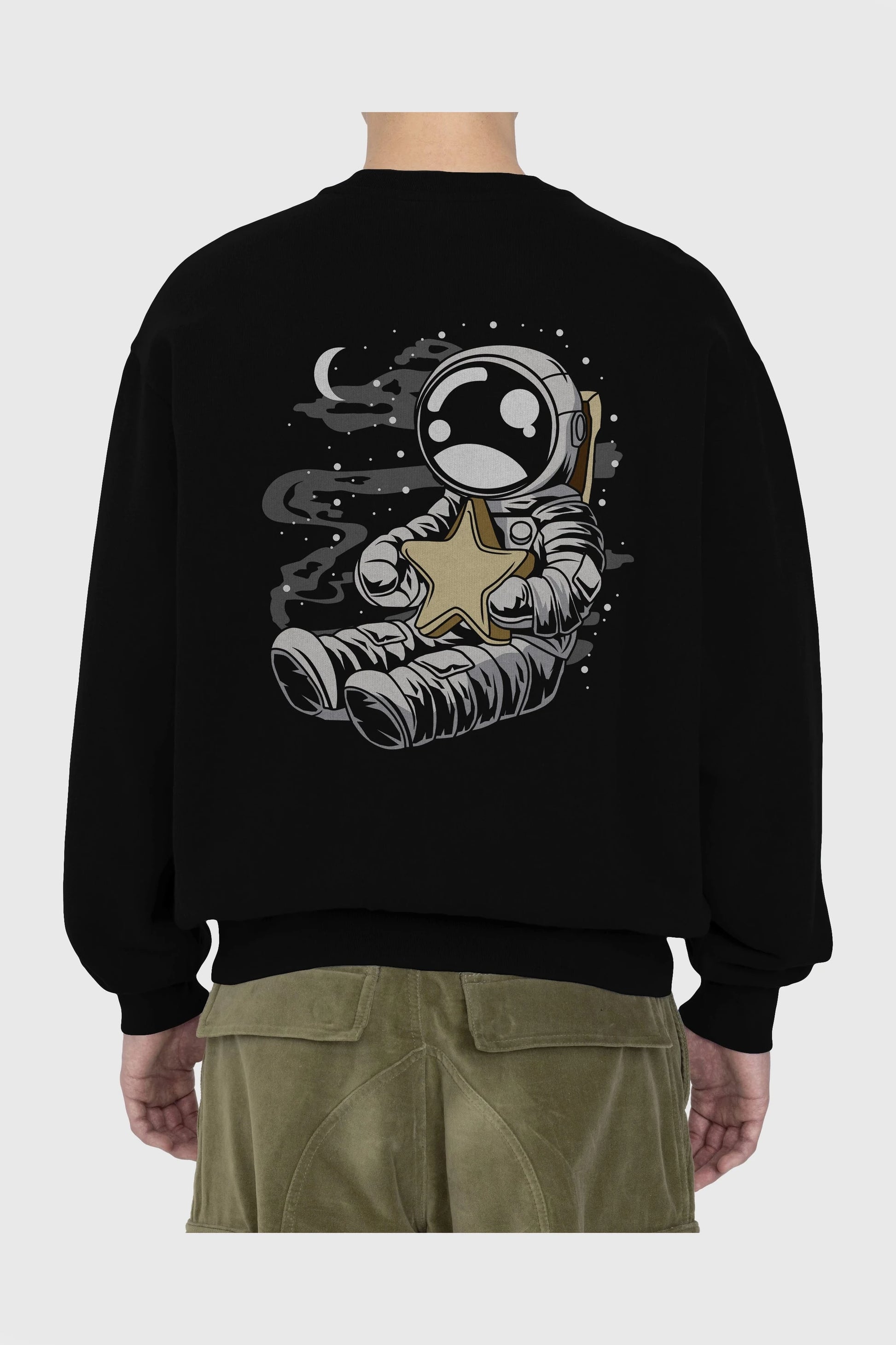 Astronaut Holding The Star Arka Baskılı Oversize Sweatshirt Erkek Kadın Unisex