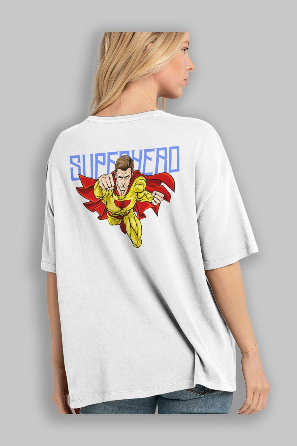 Super Hero Arka Baskılı Oversize t-shirt Erkek Kadın Unisex