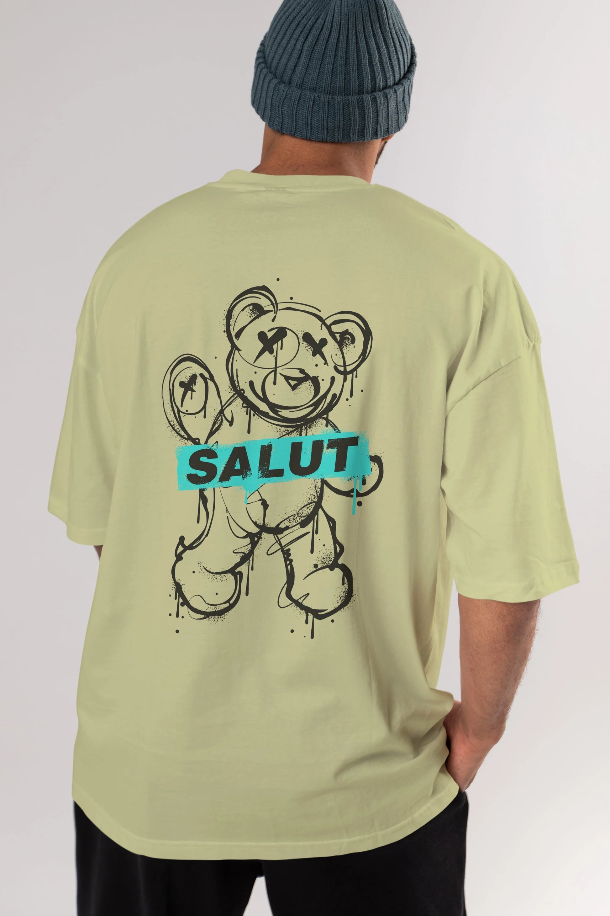 Teddy Bear Salut Arka Baskılı Oversize t-shirt Erkek Kadın Unisex