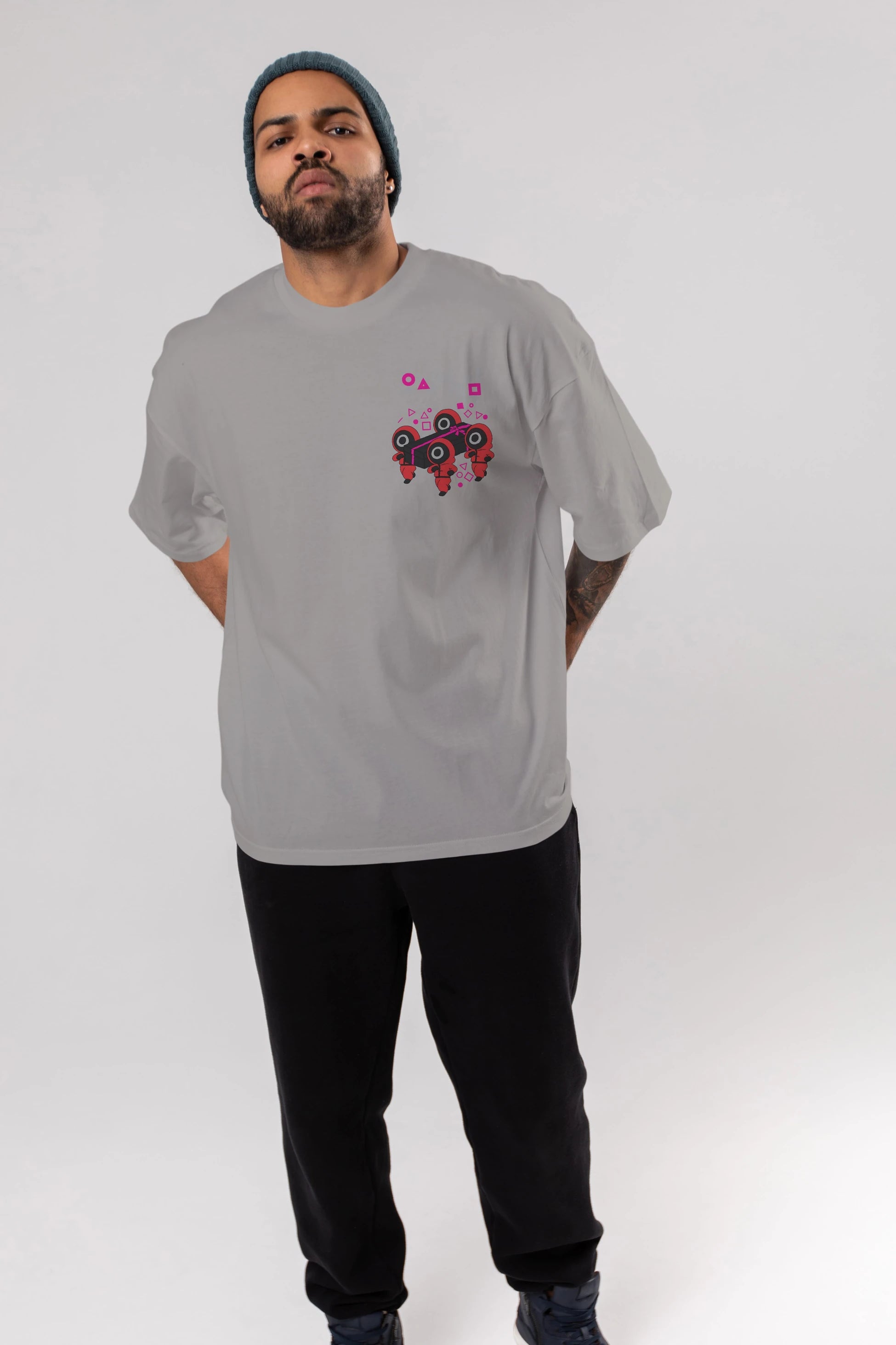 Squid Game (6) Ön Sol Baskılı Oversize t-shirt Erkek Kadın Unisex %100 Pamuk Bisiklet Yaka tişort