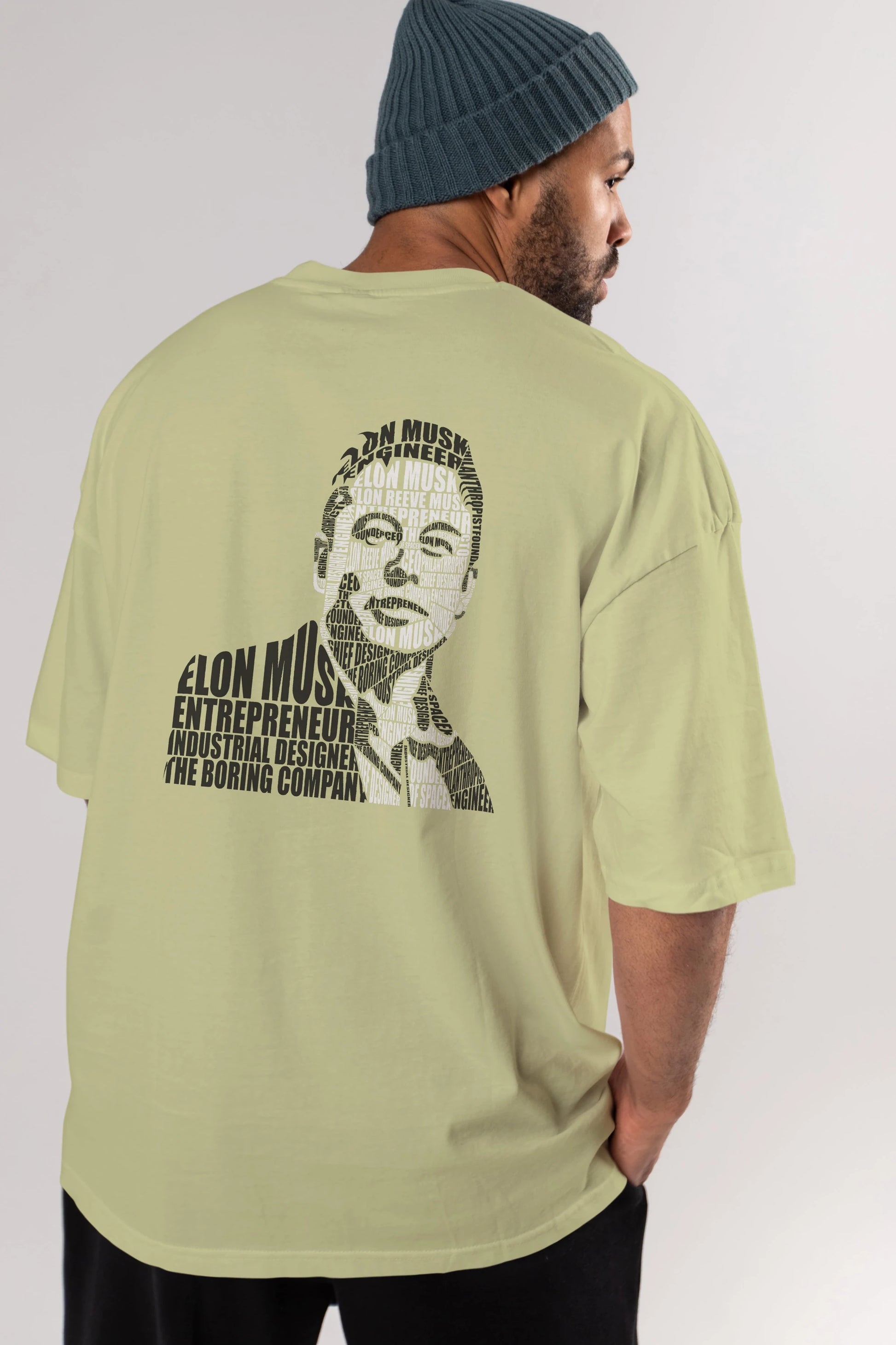 Elon Musk Calligram Arka Baskılı Oversize t-shirt %100 pamuk Erkek Kadın Unisex