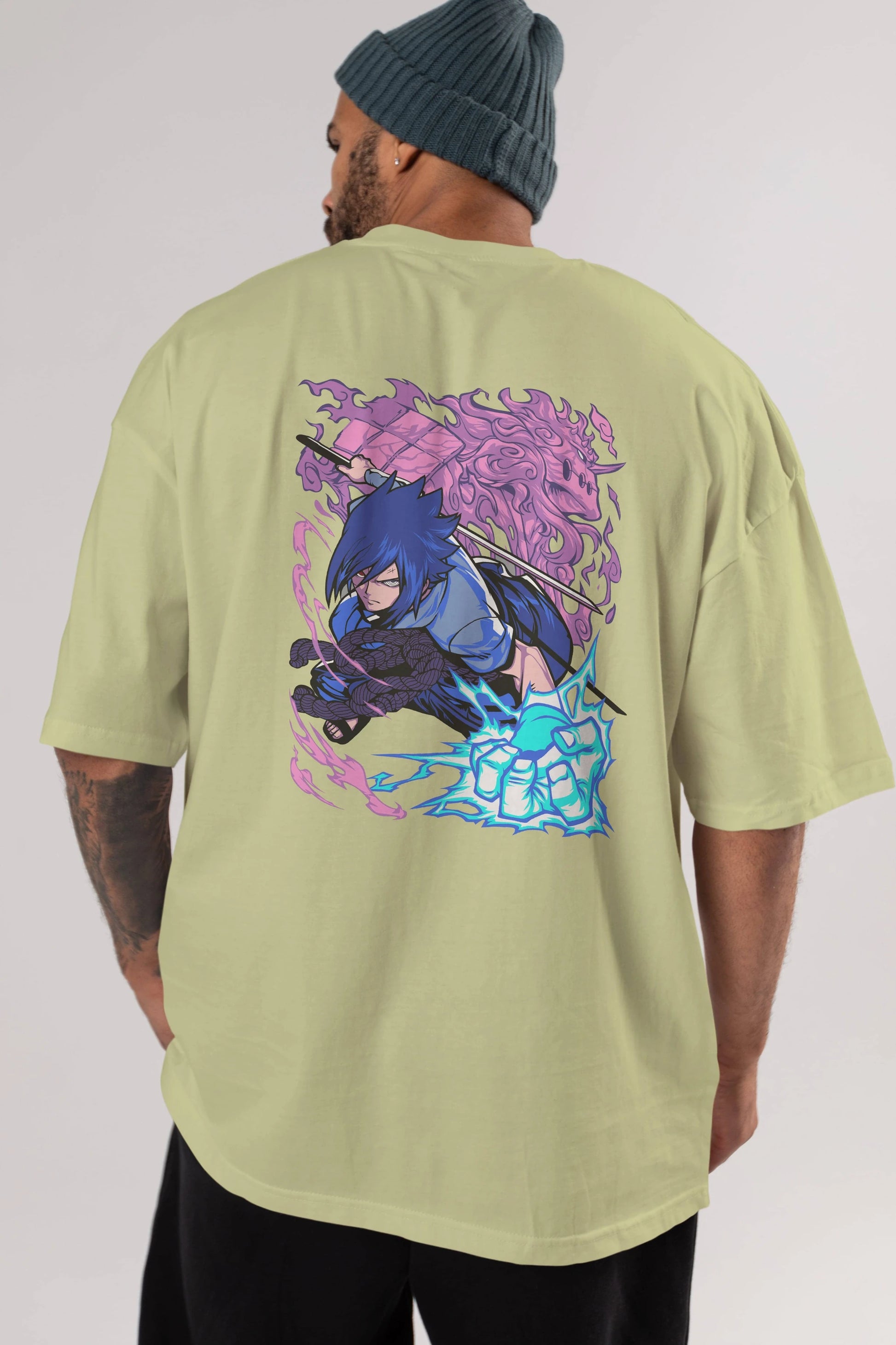 NARUTO SASUKE UCHIHA 2 Anime Arka Baskılı Oversize t-shirt Erkek Kadın Unisex
