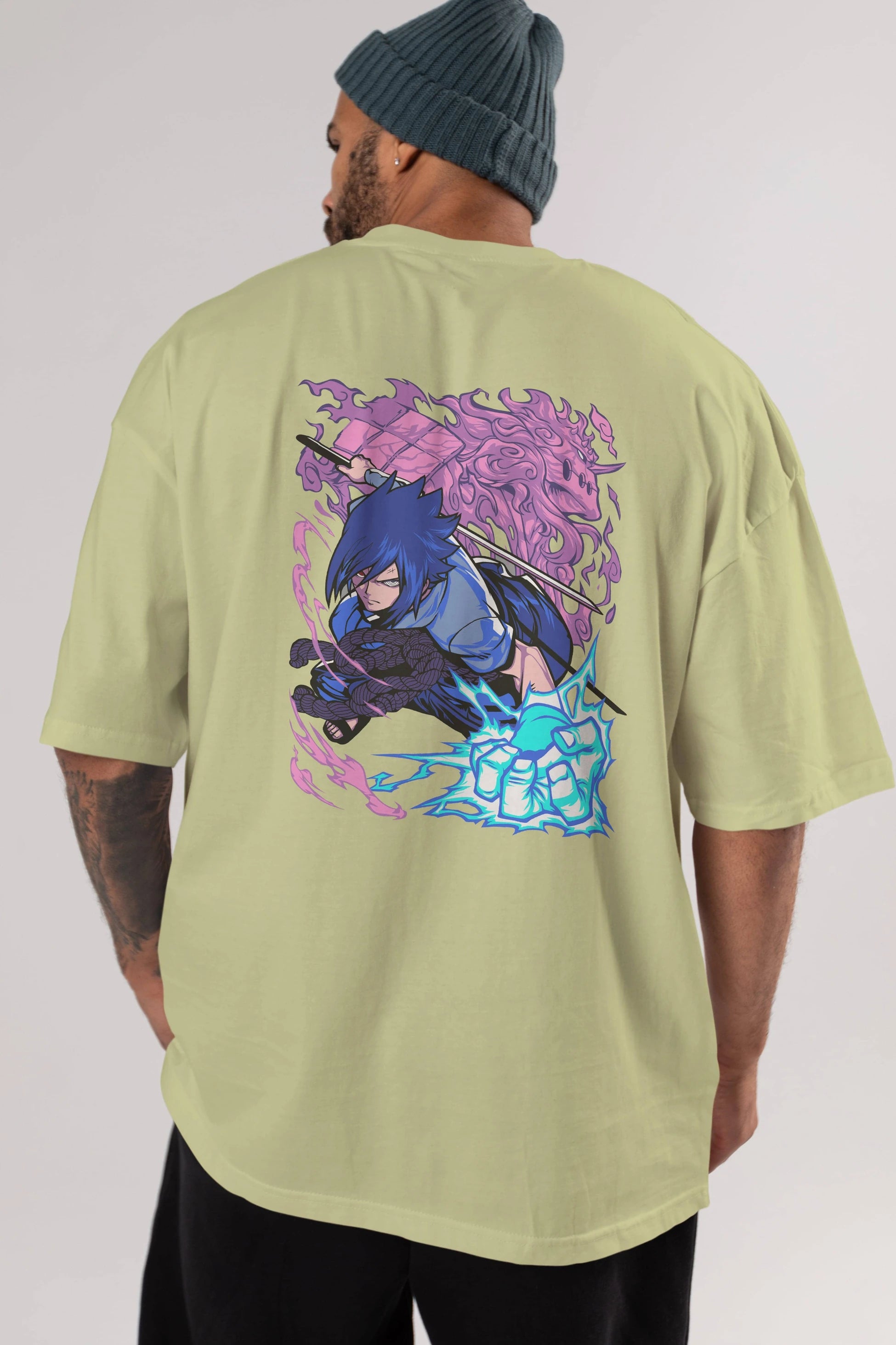 NARUTO SASUKE UCHIHA 2 Anime Arka Baskılı Oversize t-shirt Erkek Kadın Unisex