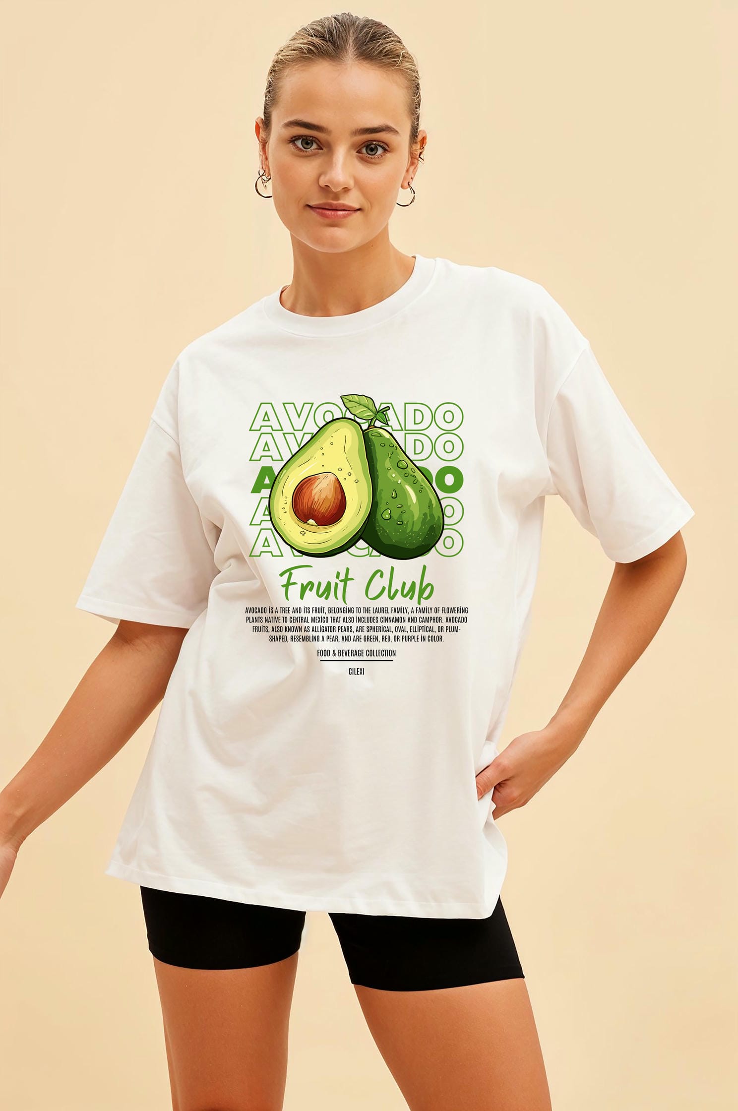 Avocado Ön Baskılı Oversize t-shirt Erkek Kadın Pamuk Bisiklet Yaka tişort