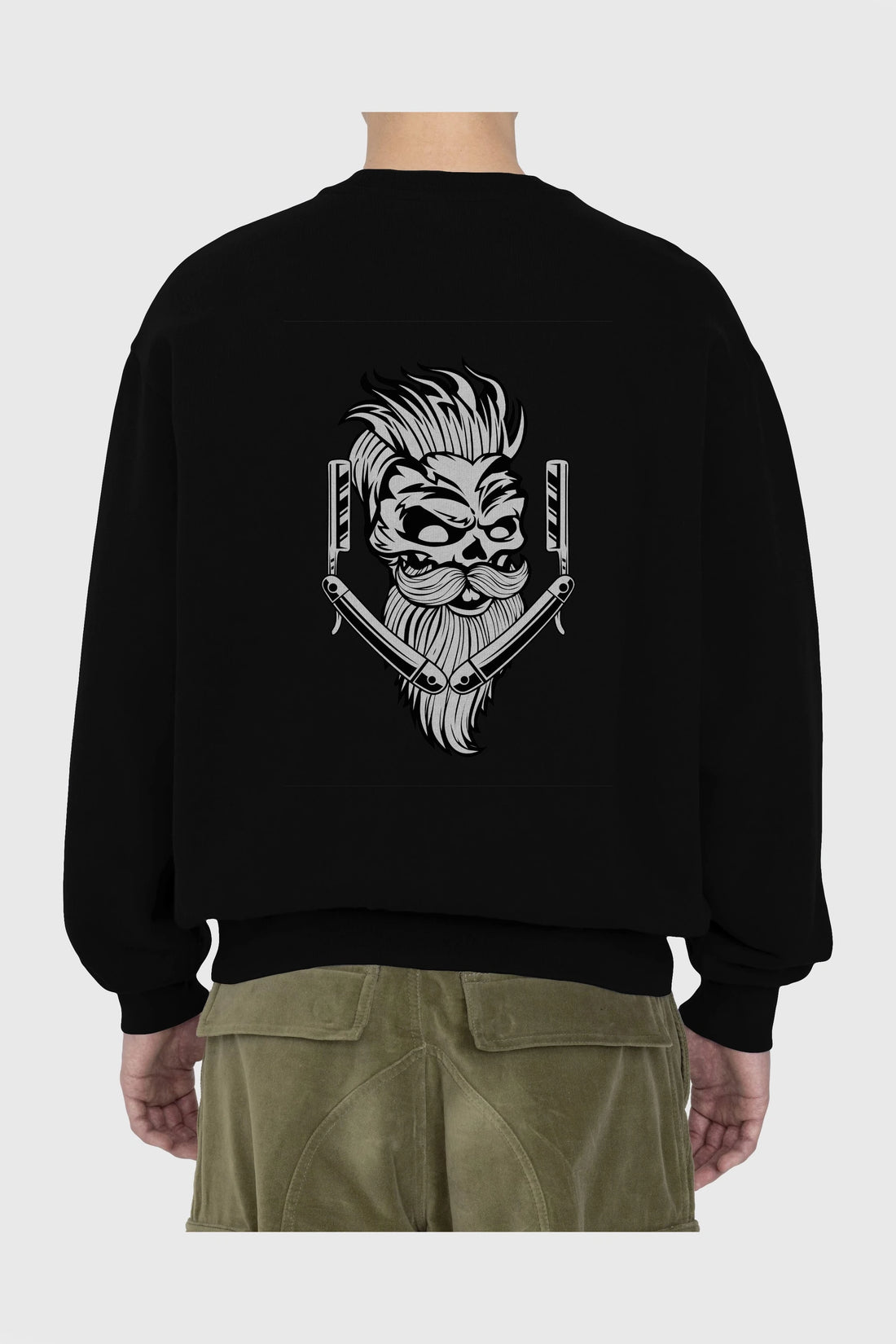 Skull Beard Arka Baskılı Oversize Sweatshirt Erkek Kadın Unisex