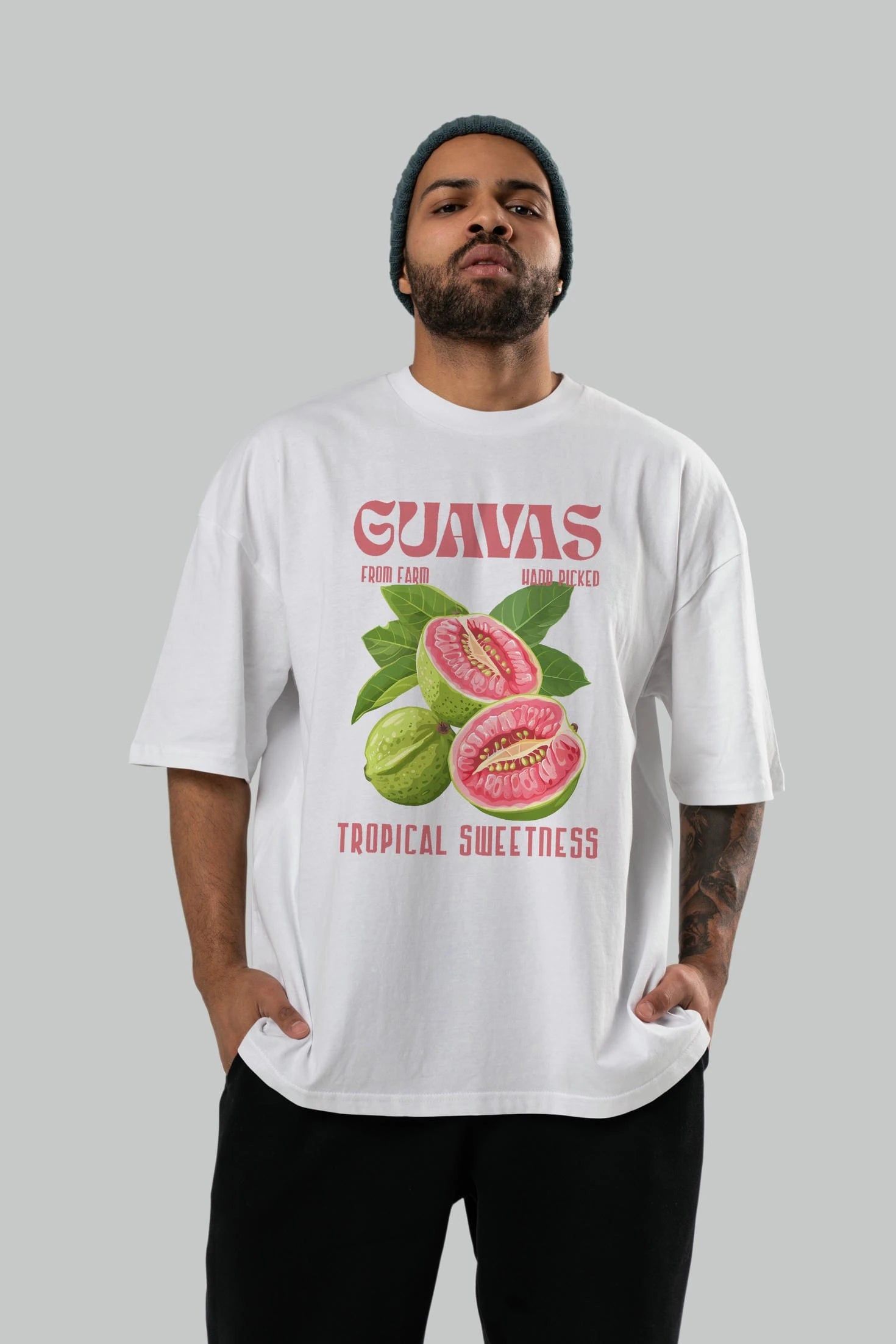 Guavas Ön Baskılı Oversize t-shirt Erkek Kadın Pamuk Bisiklet Yaka tişort