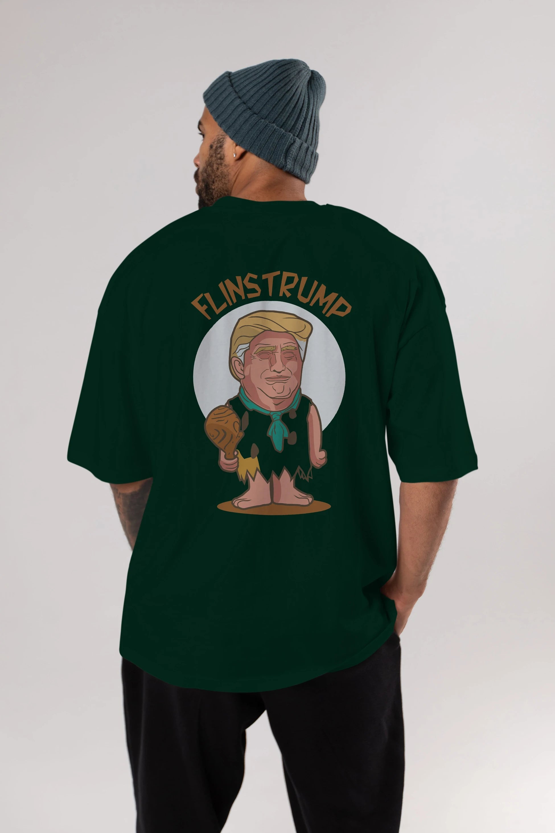 Flinstrump Arka Baskılı Oversize t-shirt Erkek Kadın Unisex %100 Pamuk tişort