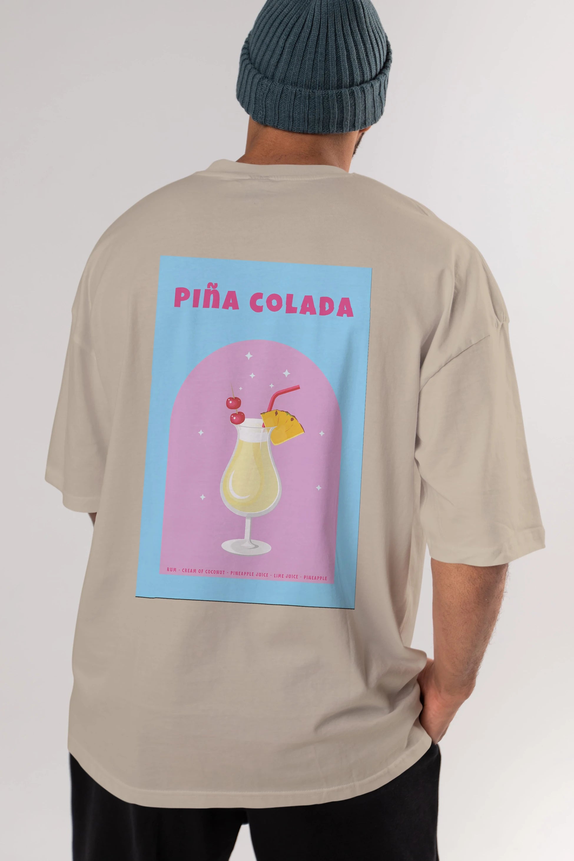 Pina Colada 2 Arka Baskılı Oversize t-shirt Erkek Kadın Unisex %100 Pamuk Bisiklet Yaka tişort
