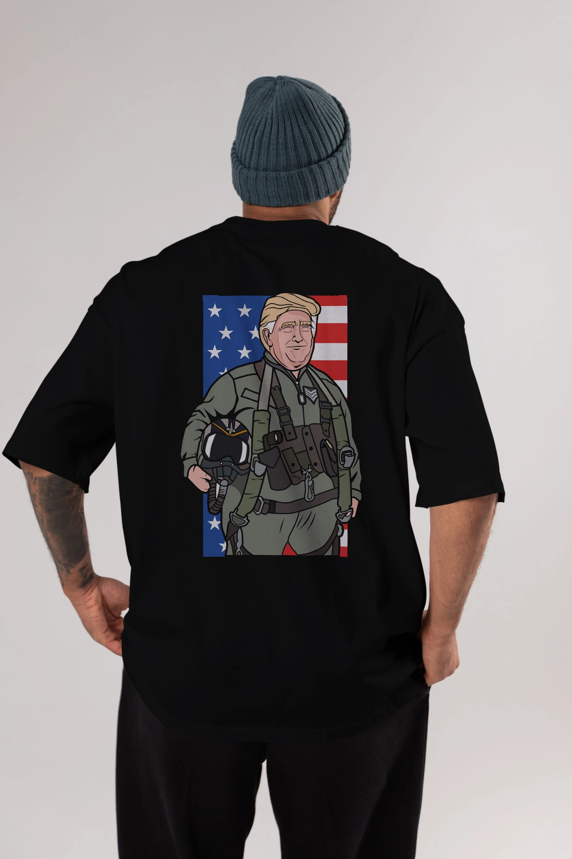Trump Jetplane Pilot Arka Baskılı Oversize t-shirt Erkek Kadın Unisex %100 Pamuk tişort