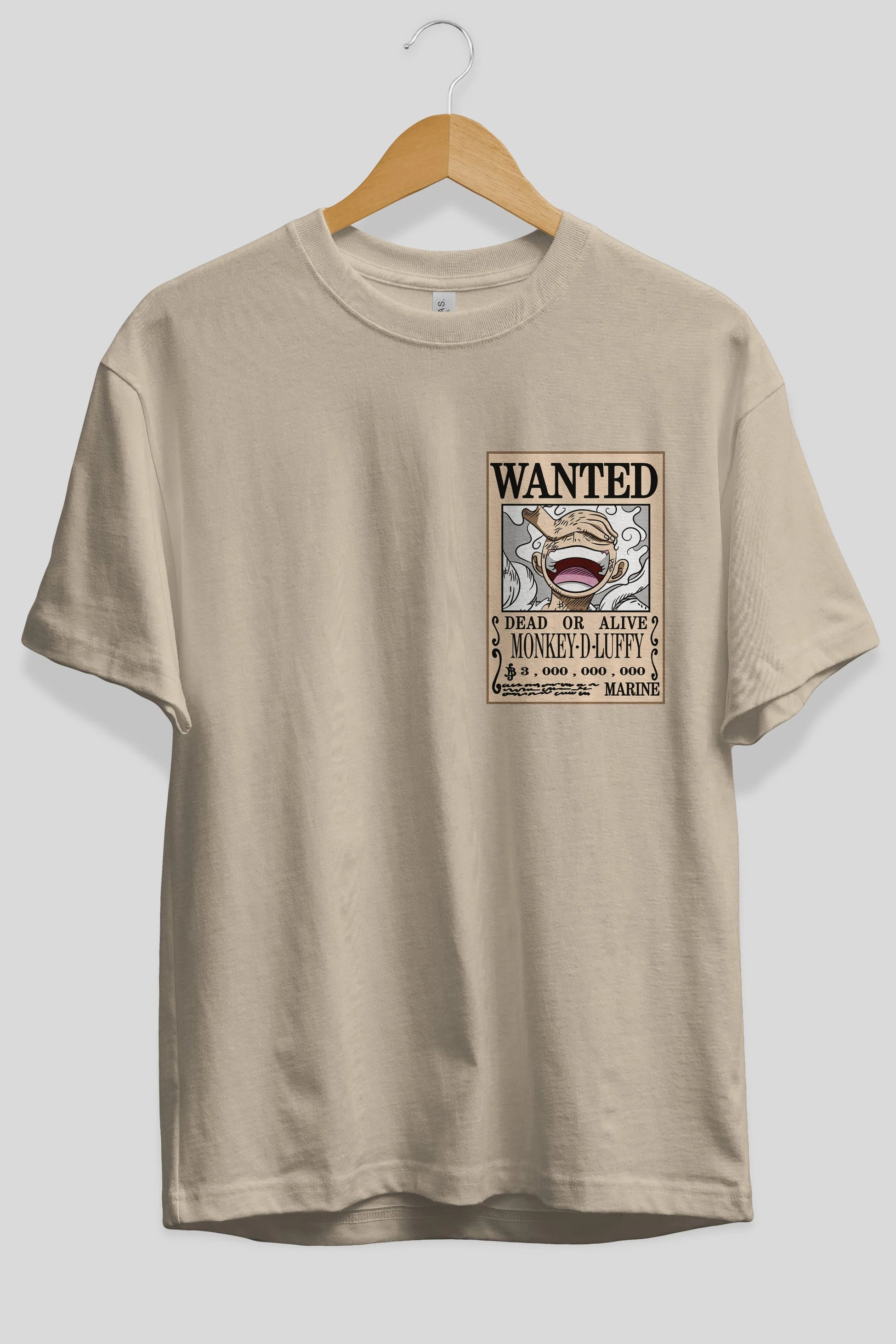 CARTEL LUFFY GEAR 5 Ön Sol Baskılı Oversize t-shirt Erkek Kadın Unisex %100 Pamuk Bisiklet Yaka tişort