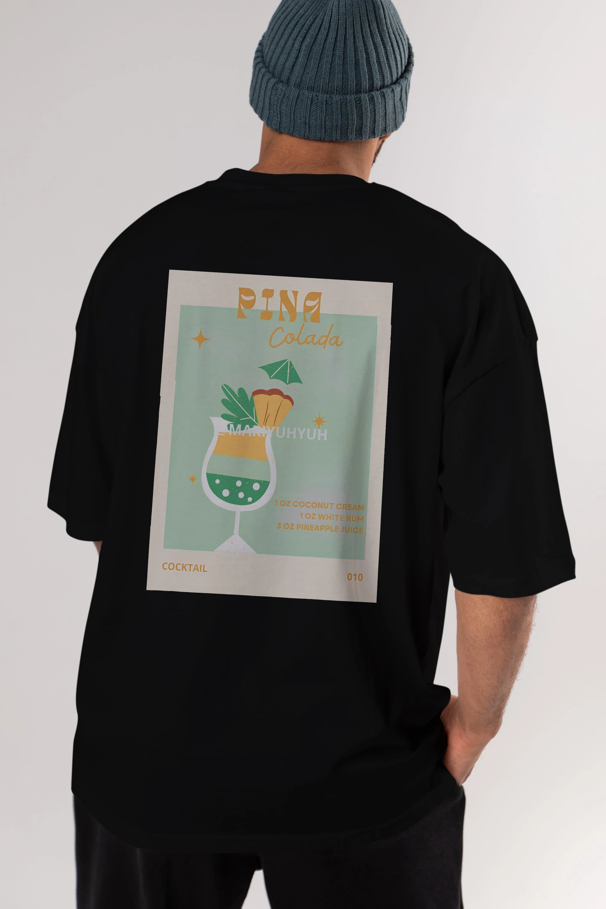 Pina Colada Arka Baskılı Oversize t-shirt Erkek Kadın Unisex %100 Pamuk Bisiklet Yaka tişort
