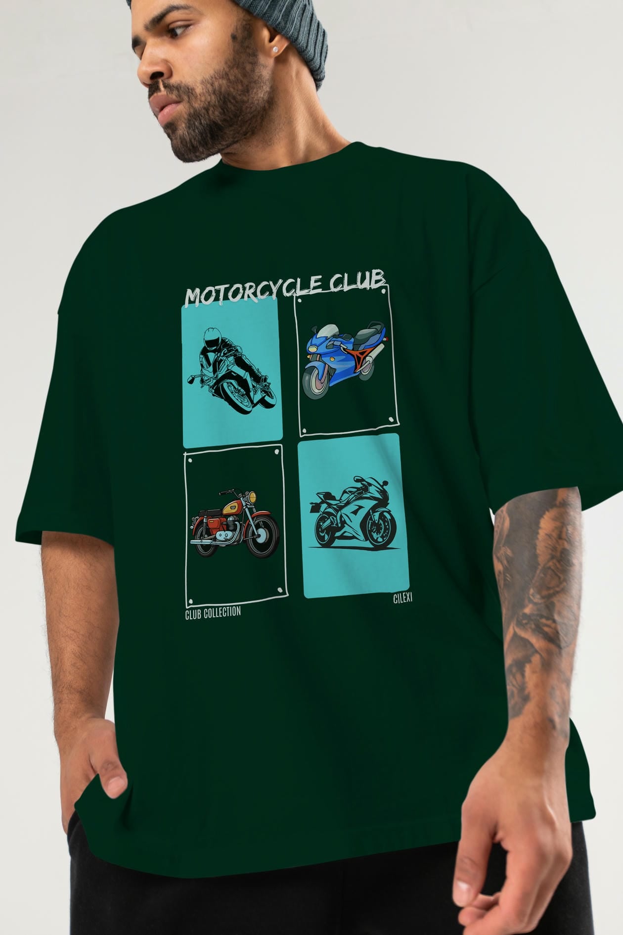 Motorcycle Club ön Baskılı Oversize t-shirt Erkek Kadın %100 Pamuk Bisiklet Yaka tişort