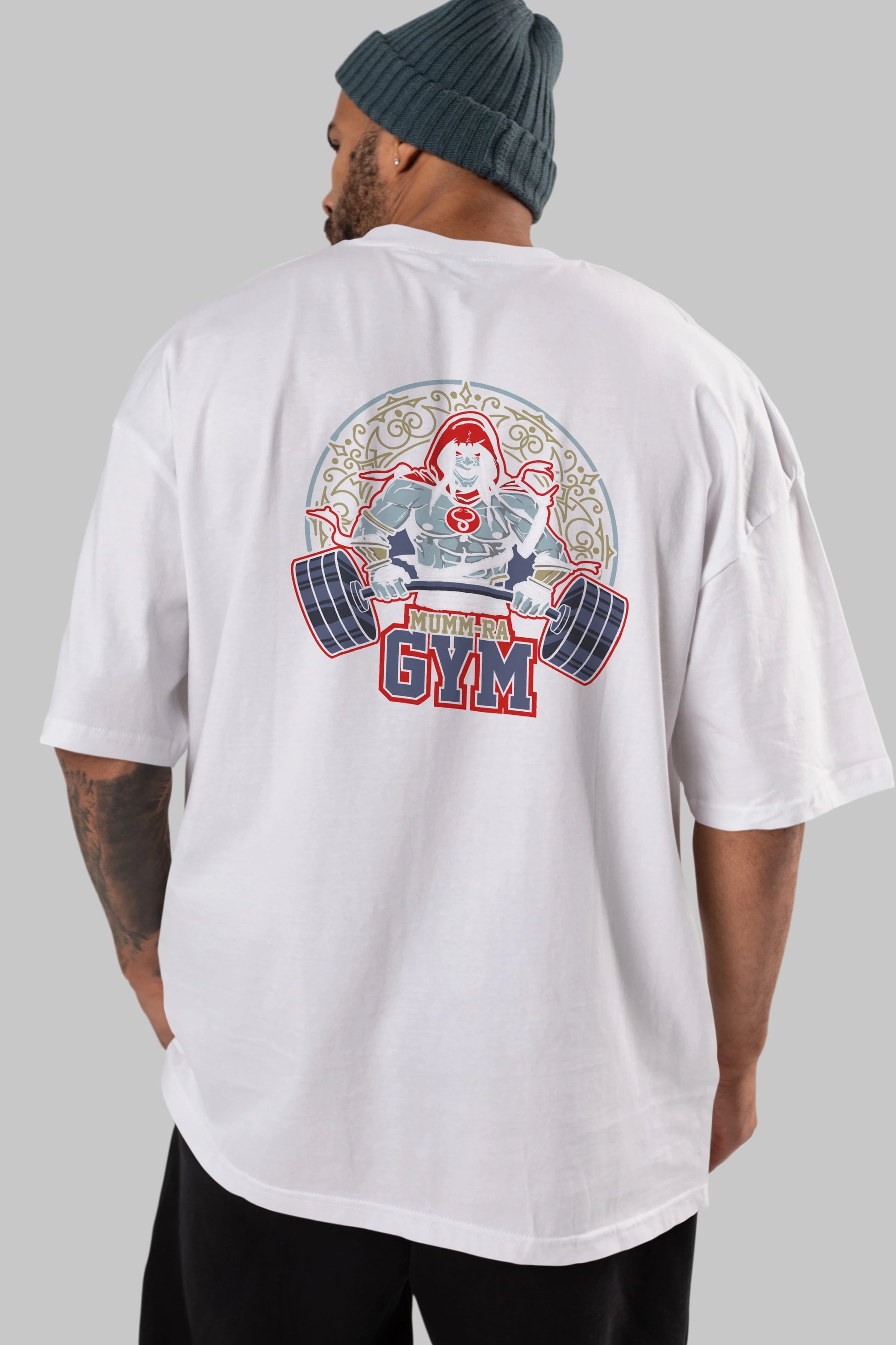 Mumm-ra GYM Arka Baskılı Oversize t-shirt Erkek Kadın Unisex %100 Pamuk Bisiklet Yaka tişort