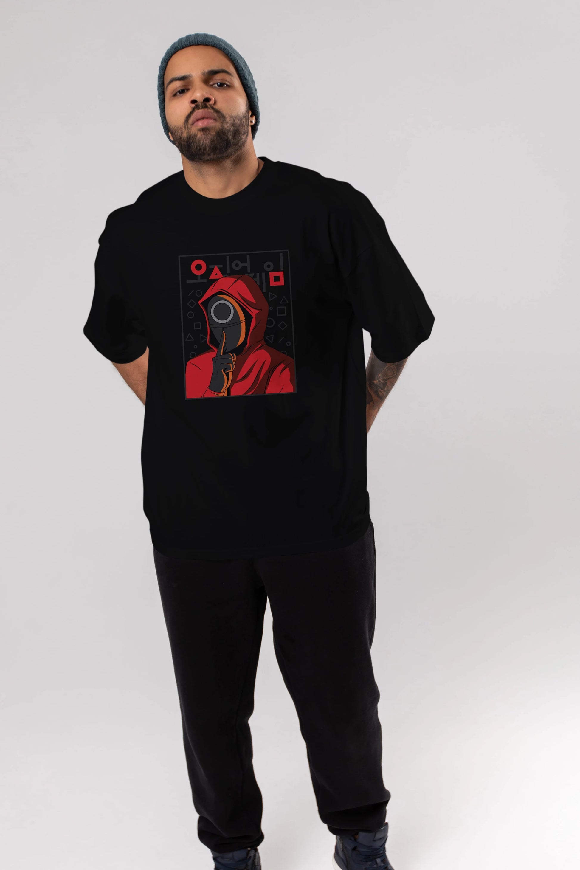 Squid Game (5) Ön Baskılı Oversize t-shirt Erkek Kadın Unisex %100 Pamuk Bisiklet Yaka tişort