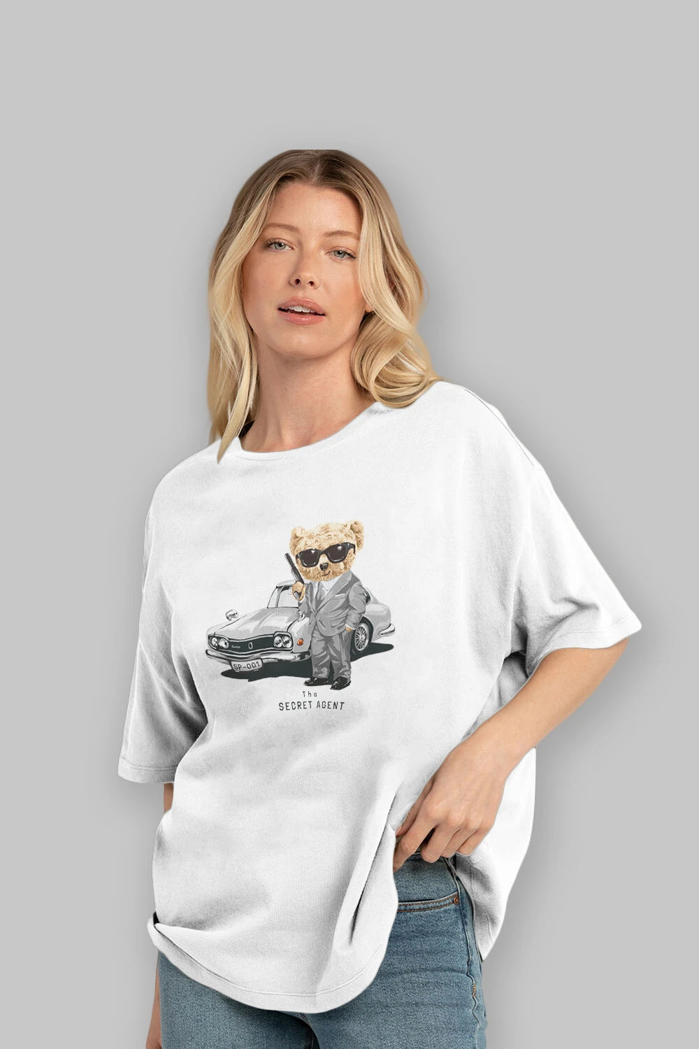 Teddy Bear The Secret Agent Ön Baskılı Oversize t-shirt Erkek Kadın Unisex %100 Pamuk
