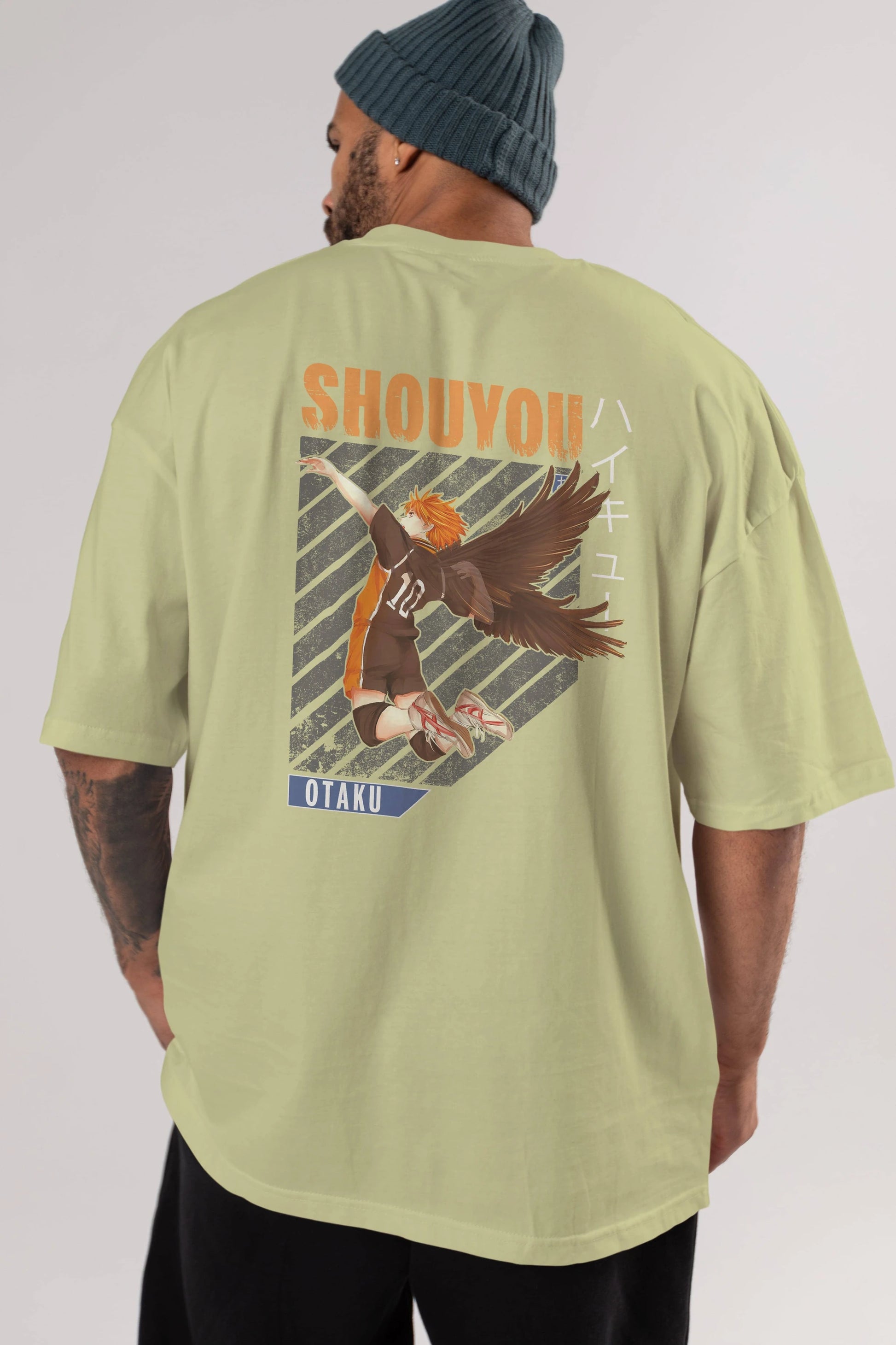 Shouyou Hinata 10 Anime Arka Baskılı Oversize t-shirt Erkek Kadın Unisex