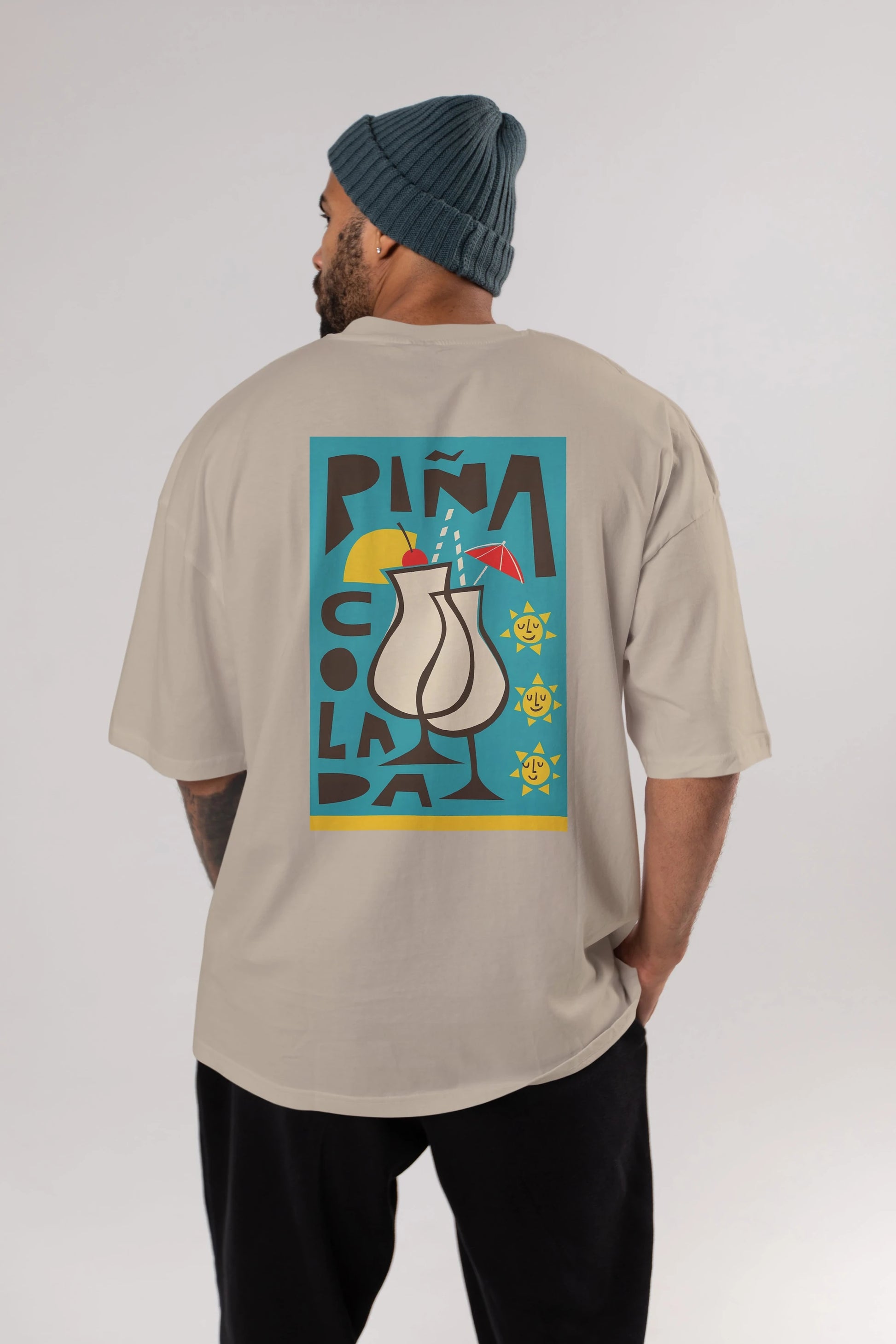 Pina Colada 4 Arka Baskılı Oversize t-shirt Erkek Kadın Unisex %100 Pamuk Bisiklet Yaka tişort