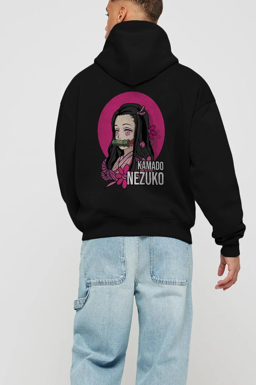 Nezuko Kamado 2 Anime Arka Baskılı Hoodie Oversize Kapüşonlu Sweatshirt Erkek Kadın Unisex
