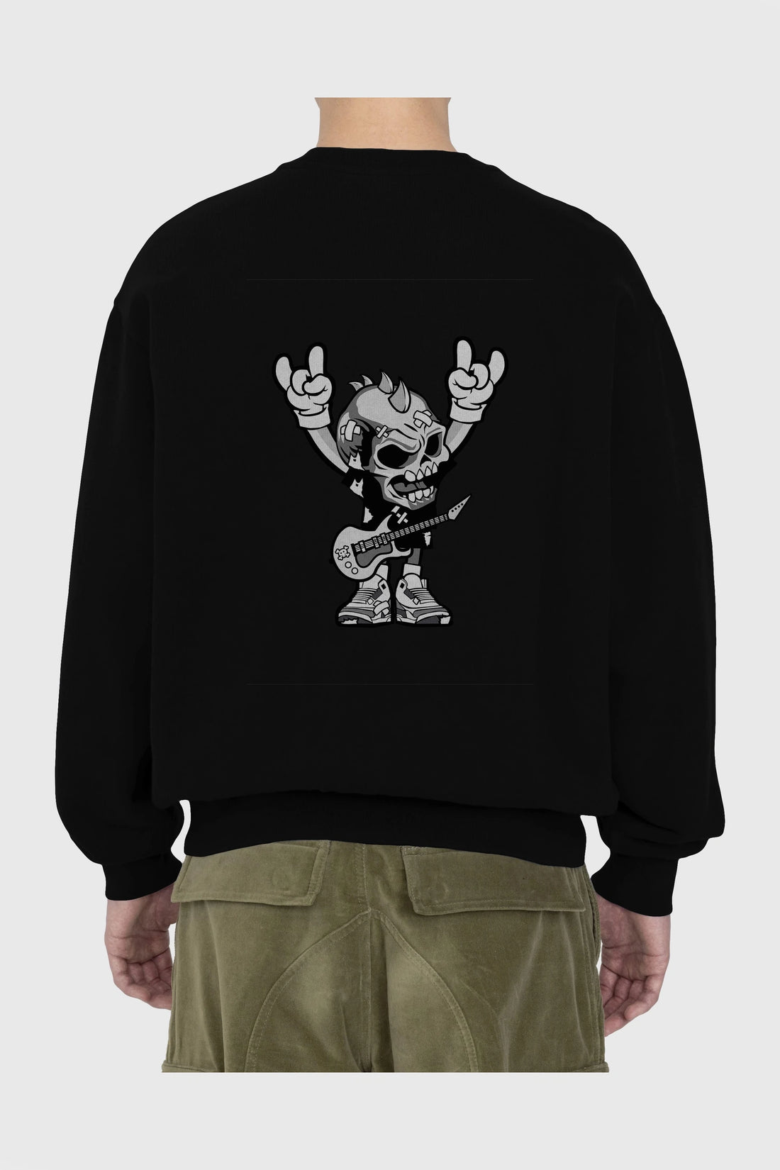 Punk Rock Skull Arka Baskılı Oversize Sweatshirt Erkek Kadın Unisex