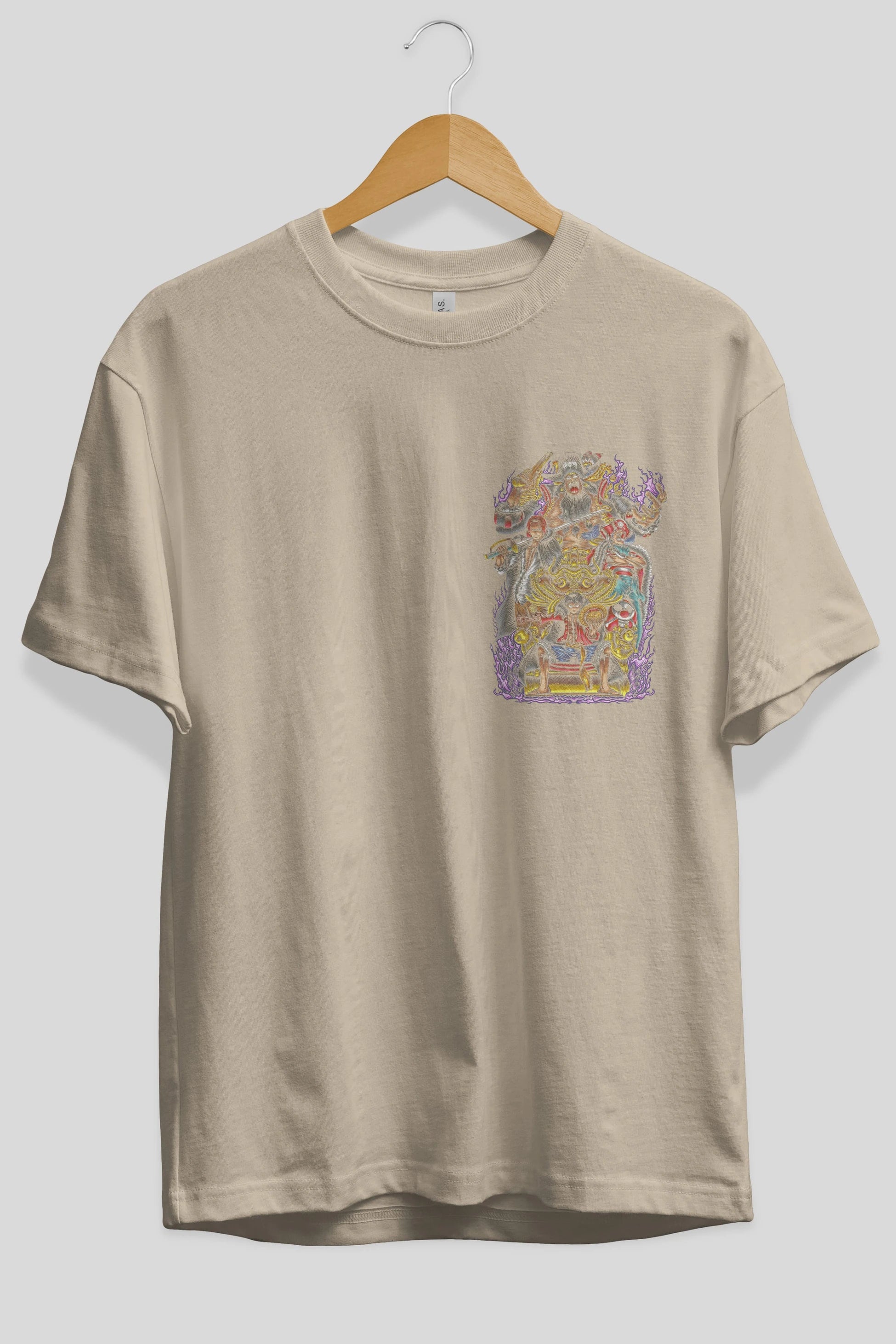 ONE PIECE (8) Ön Sol Baskılı Oversize t-shirt Erkek Kadın Unisex %100 Pamuk Bisiklet Yaka tişort