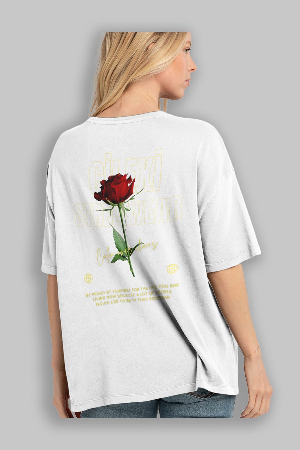 Rose Cilexi Streetwear Arka Baskılı Oversize t-shirt Erkek Kadın Unisex