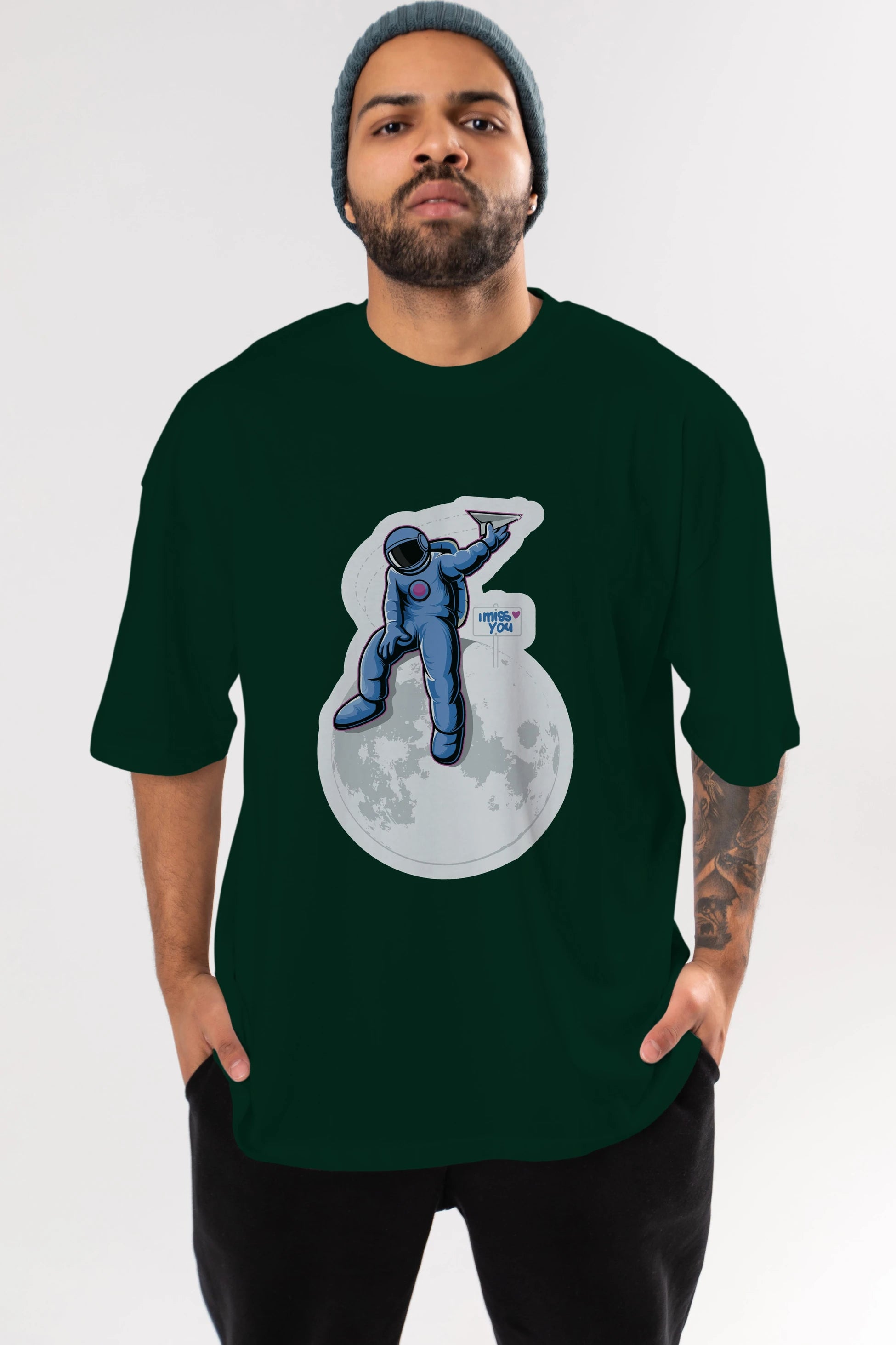Astro Missing Earth Sticker Ön Baskılı Oversize t-shirt Erkek Kadın Unisex