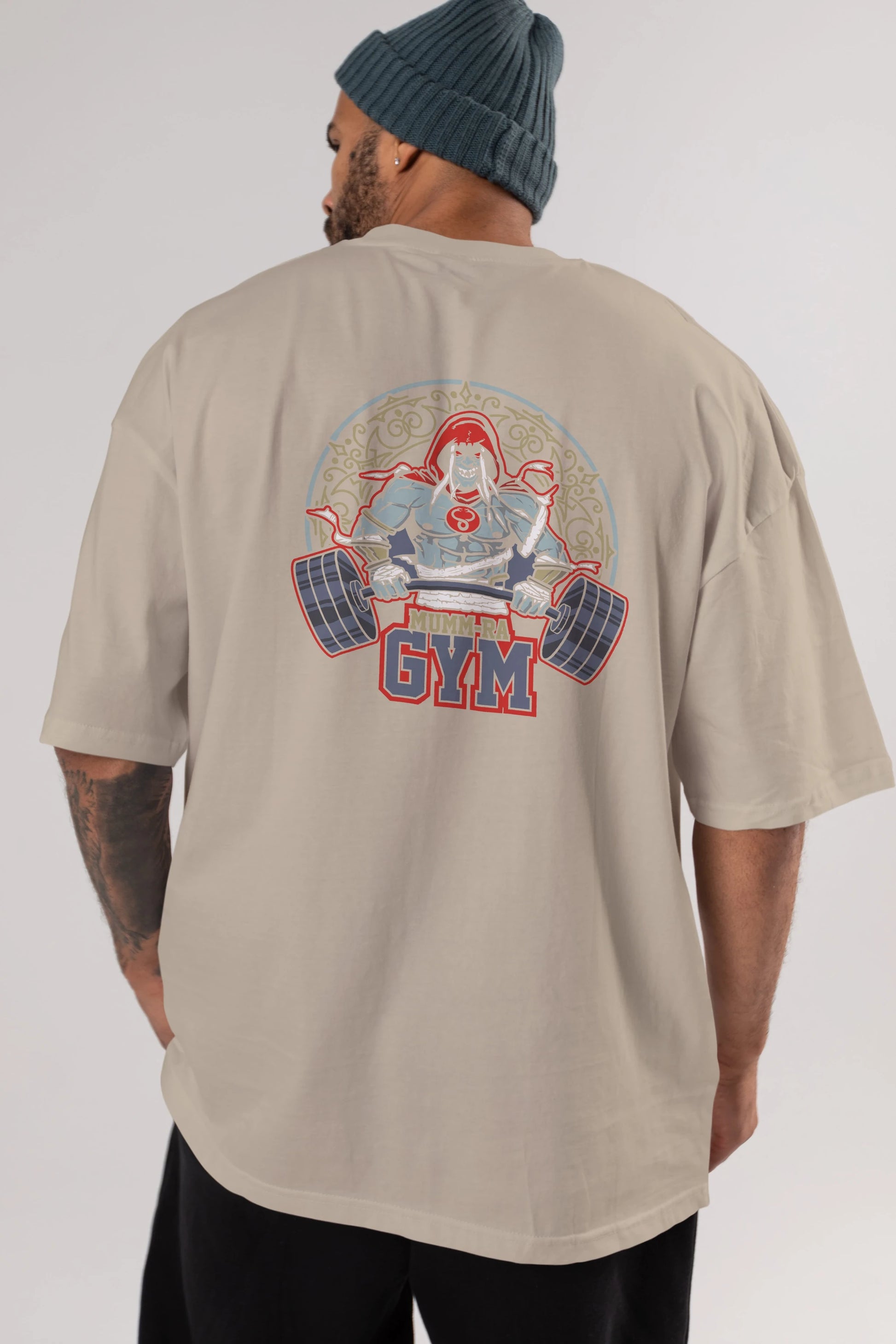 Mumm-ra GYM Arka Baskılı Oversize t-shirt Erkek Kadın Unisex %100 Pamuk Bisiklet Yaka tişort