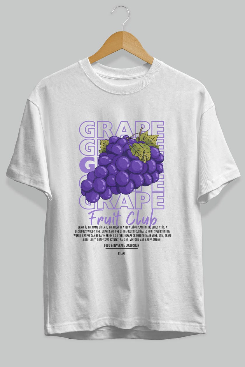 Grape Ön Baskılı Oversize t-shirt Erkek Kadın Pamuk Bisiklet Yaka tişort