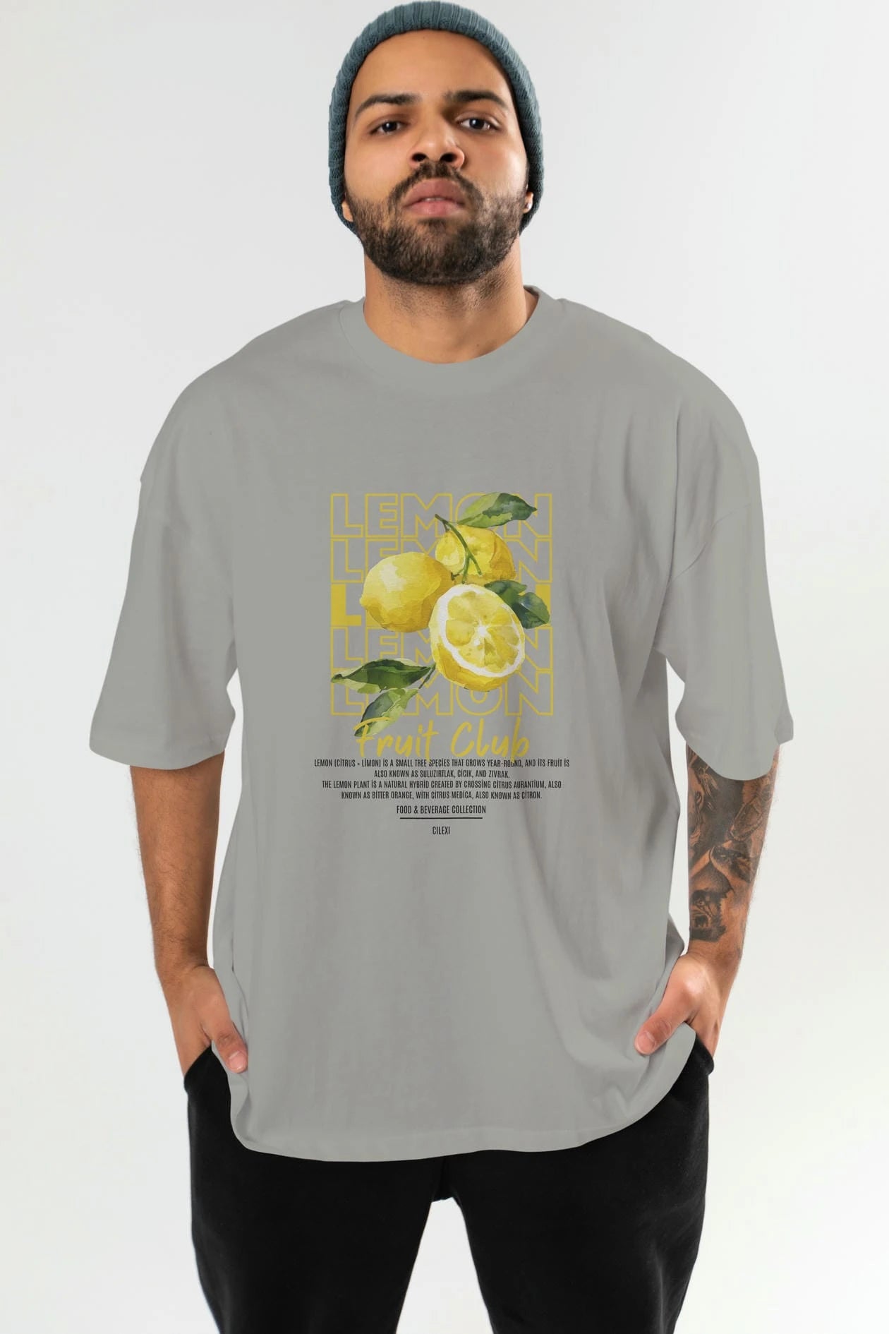 Lemon Ön Baskılı Oversize t-shirt Erkek Kadın Pamuk Bisiklet Yaka tişort