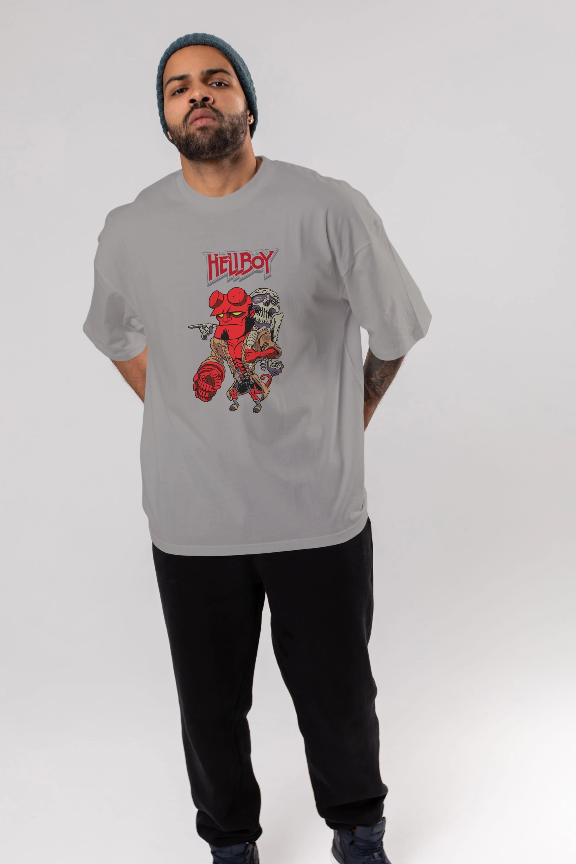 Hellboy (2) Ön Baskılı Oversize t-shirt Erkek Kadın Unisex %100 Pamuk Bisiklet Yaka tişort
