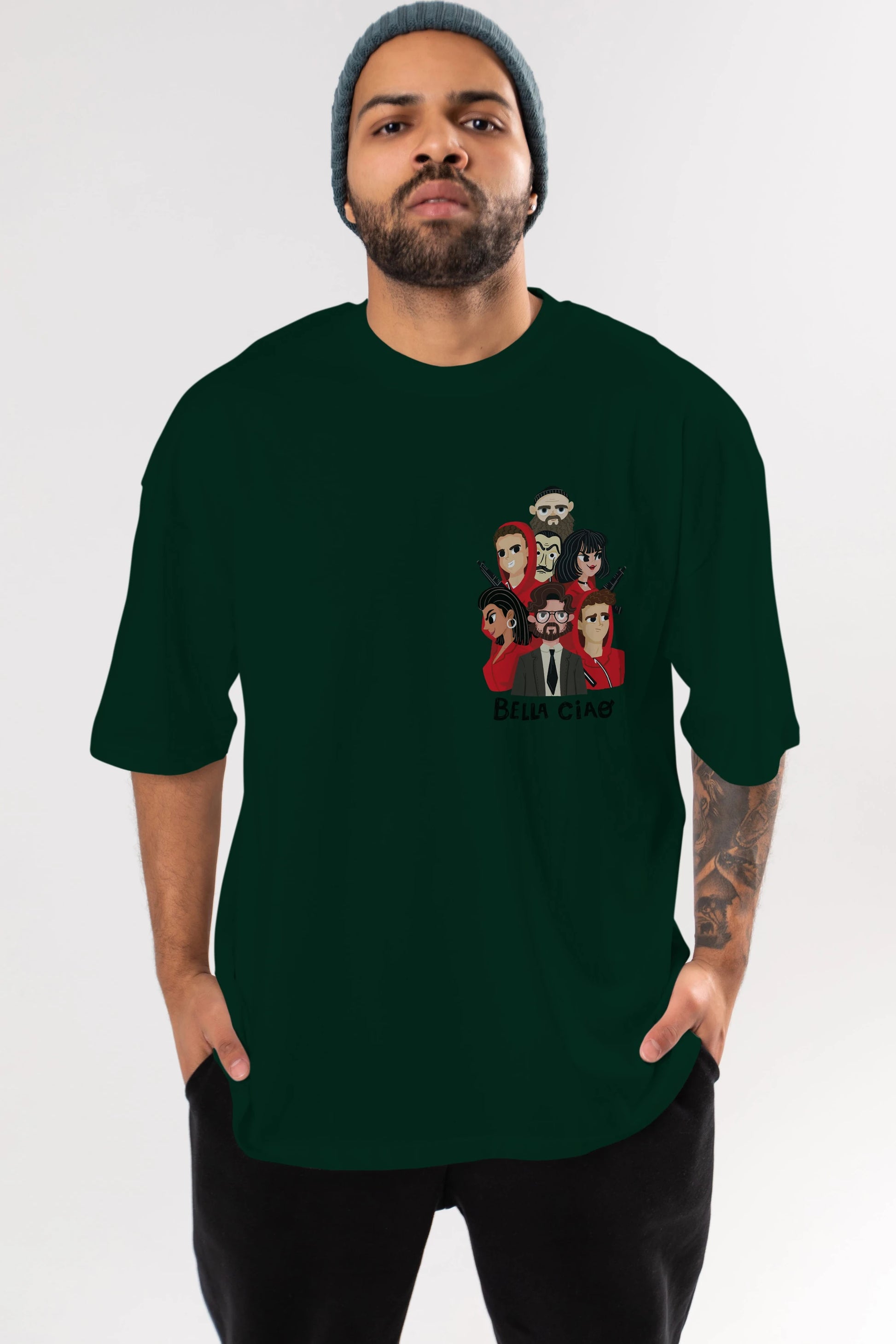 La Casa De Papel (13) Ön Sol Baskılı Oversize t-shirt Erkek Kadın Unisex %100 Pamuk Bisiklet Yaka tişort