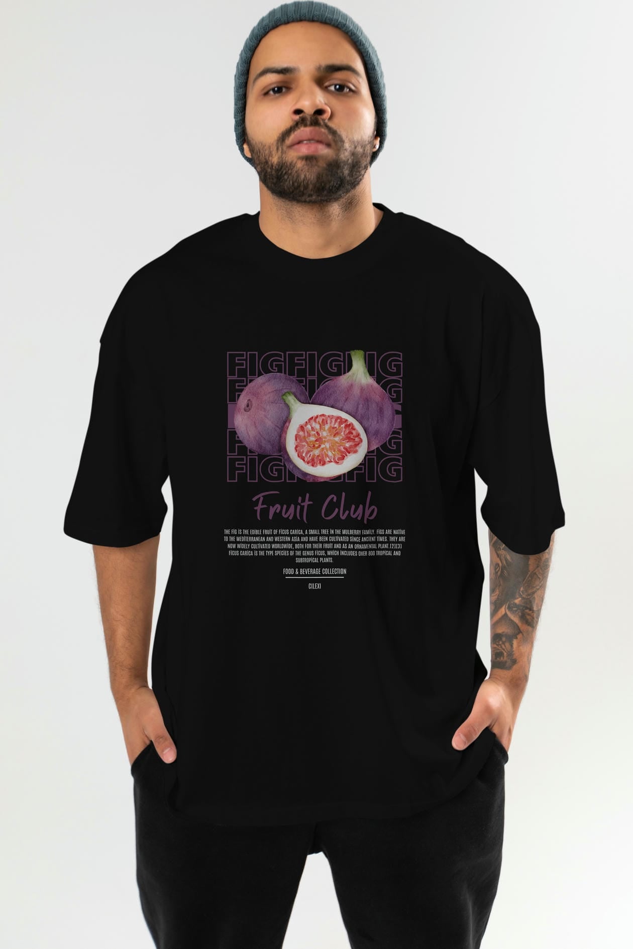 Fig Ön Baskılı Oversize t-shirt Erkek Kadın Pamuk Bisiklet Yaka tişort
