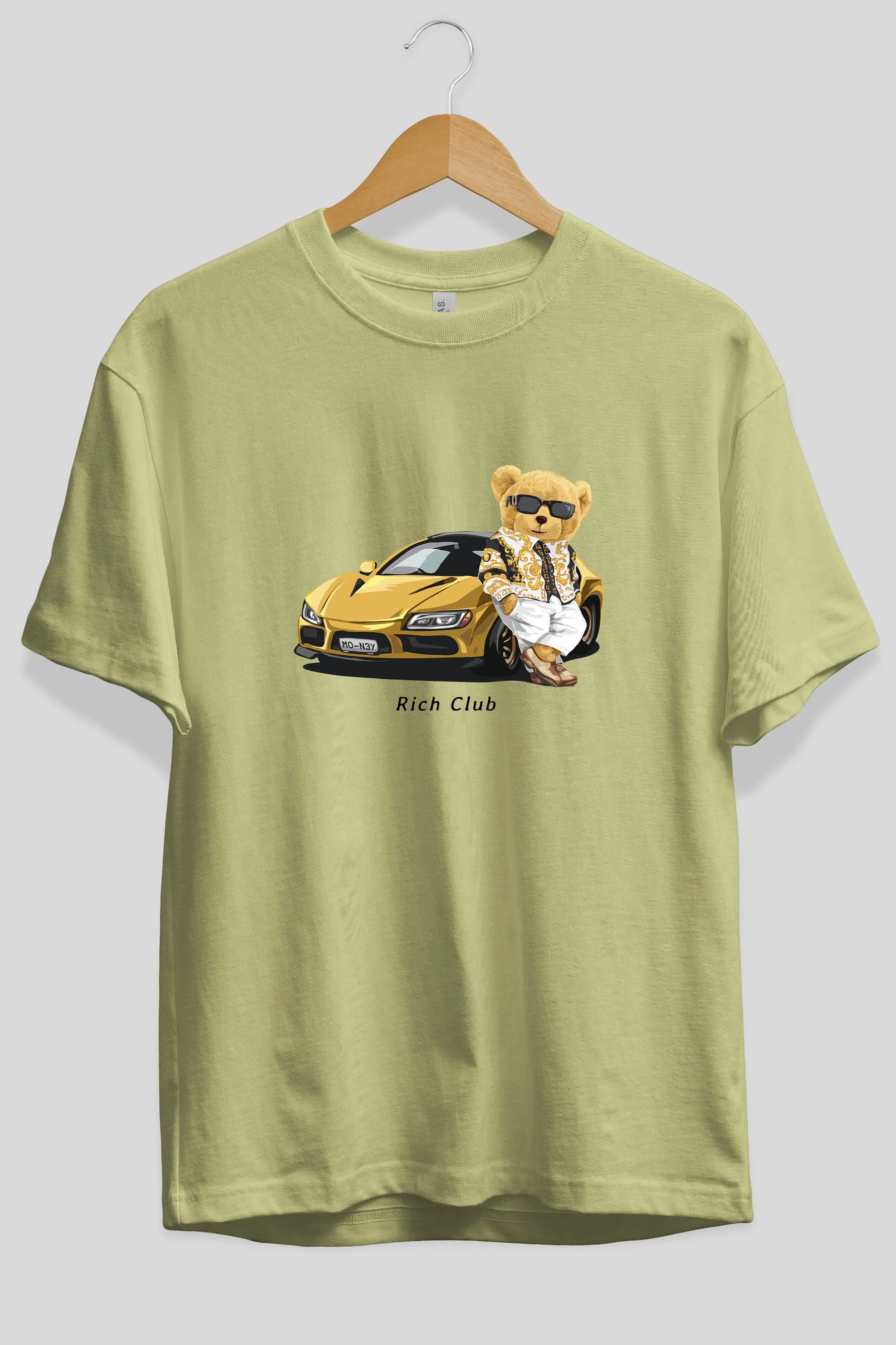 Teddy Bear Rich Club Ön Baskılı Oversize t-shirt Erkek Kadın Unisex %100 Pamuk
