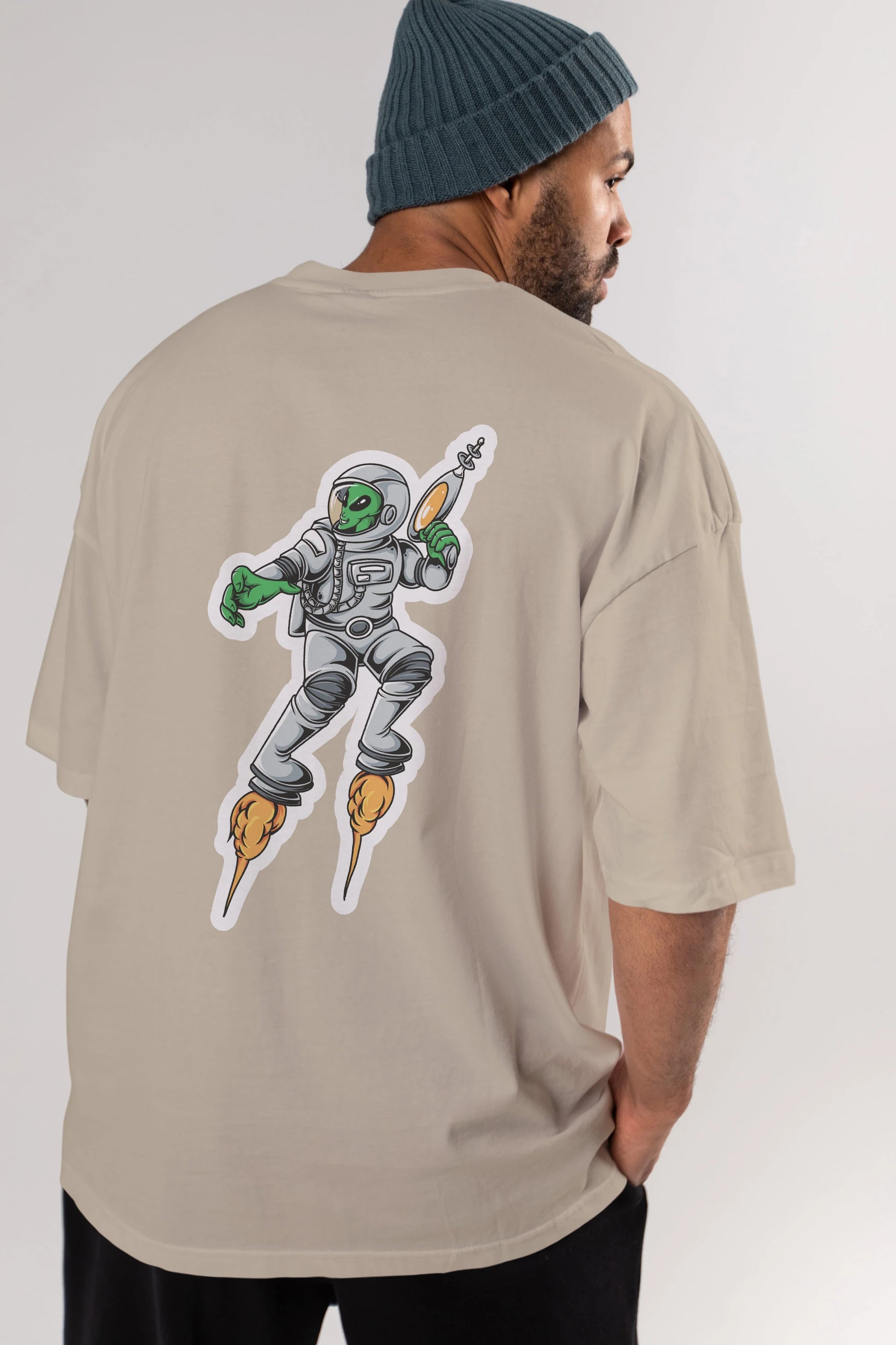 Alien Wars Sticker Arka Baskılı Oversize t-shirt Erkek Kadın Unisex