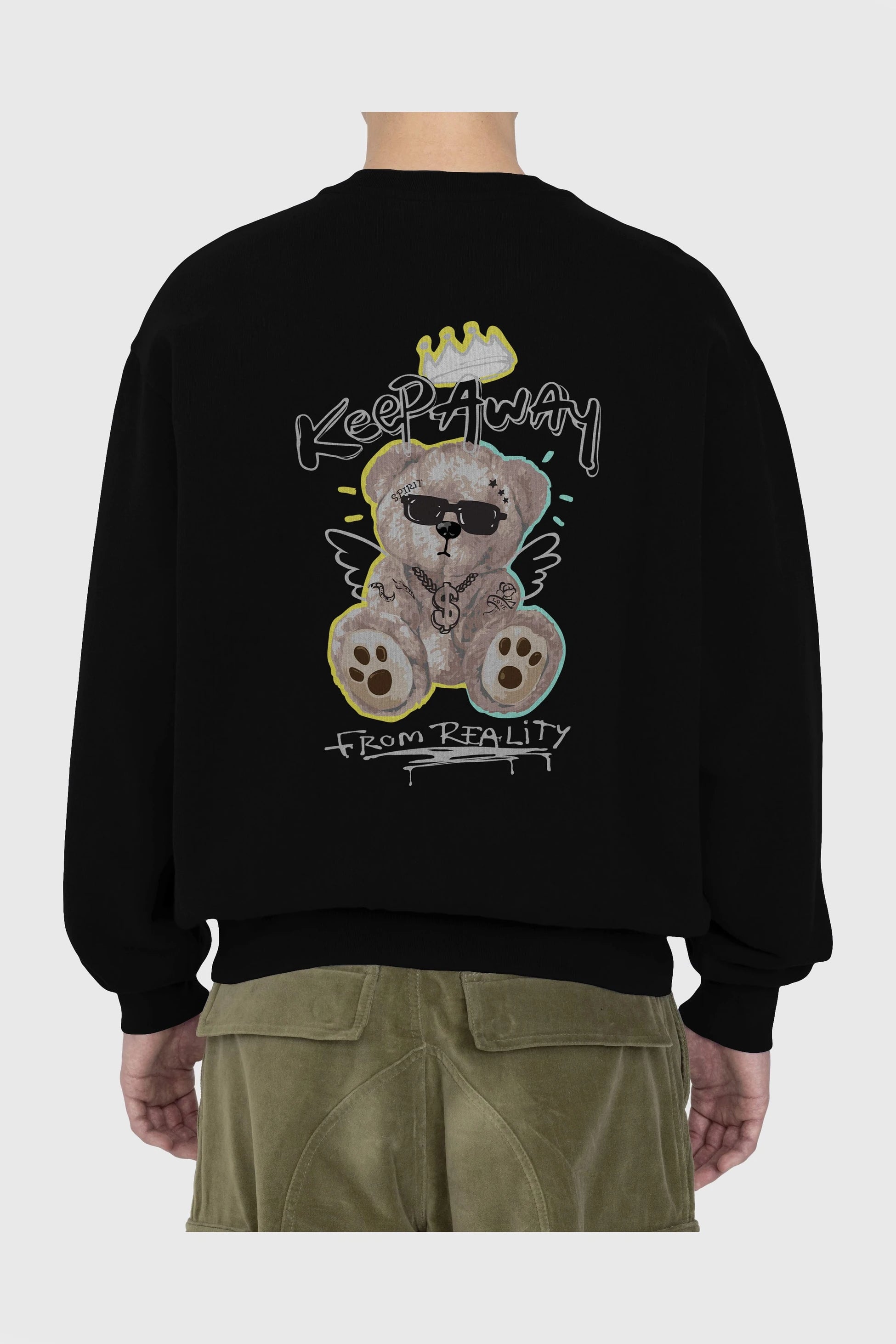 Keep Away Bear Arka Baskılı Oversize Sweatshirt Erkek Kadın Unisex