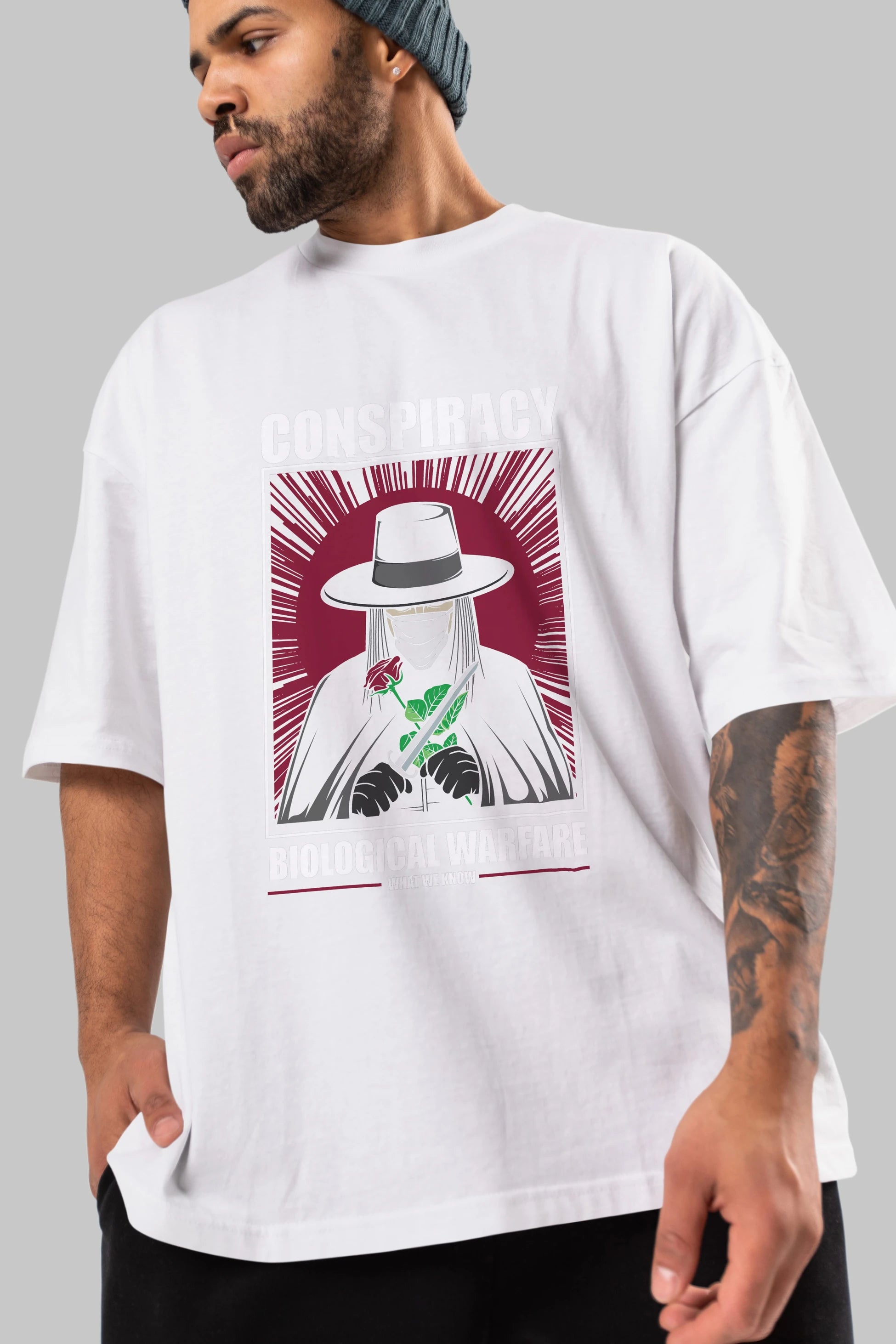 Vendetta Masker Ön Baskılı Oversize t-shirt Erkek Kadın Unisex %100 Pamuk tişort