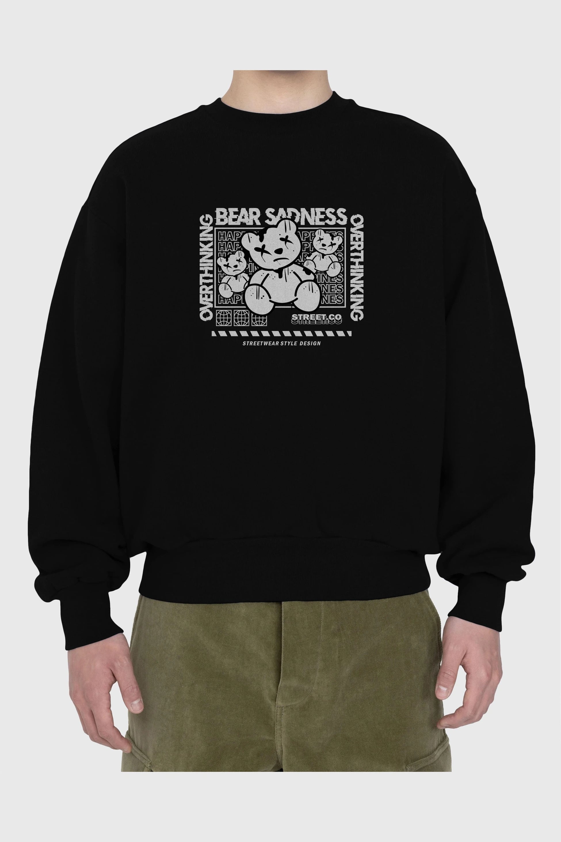 Bear Sadness 2 Ön Baskılı Oversize Sweatshirt Erkek Kadın Unisex