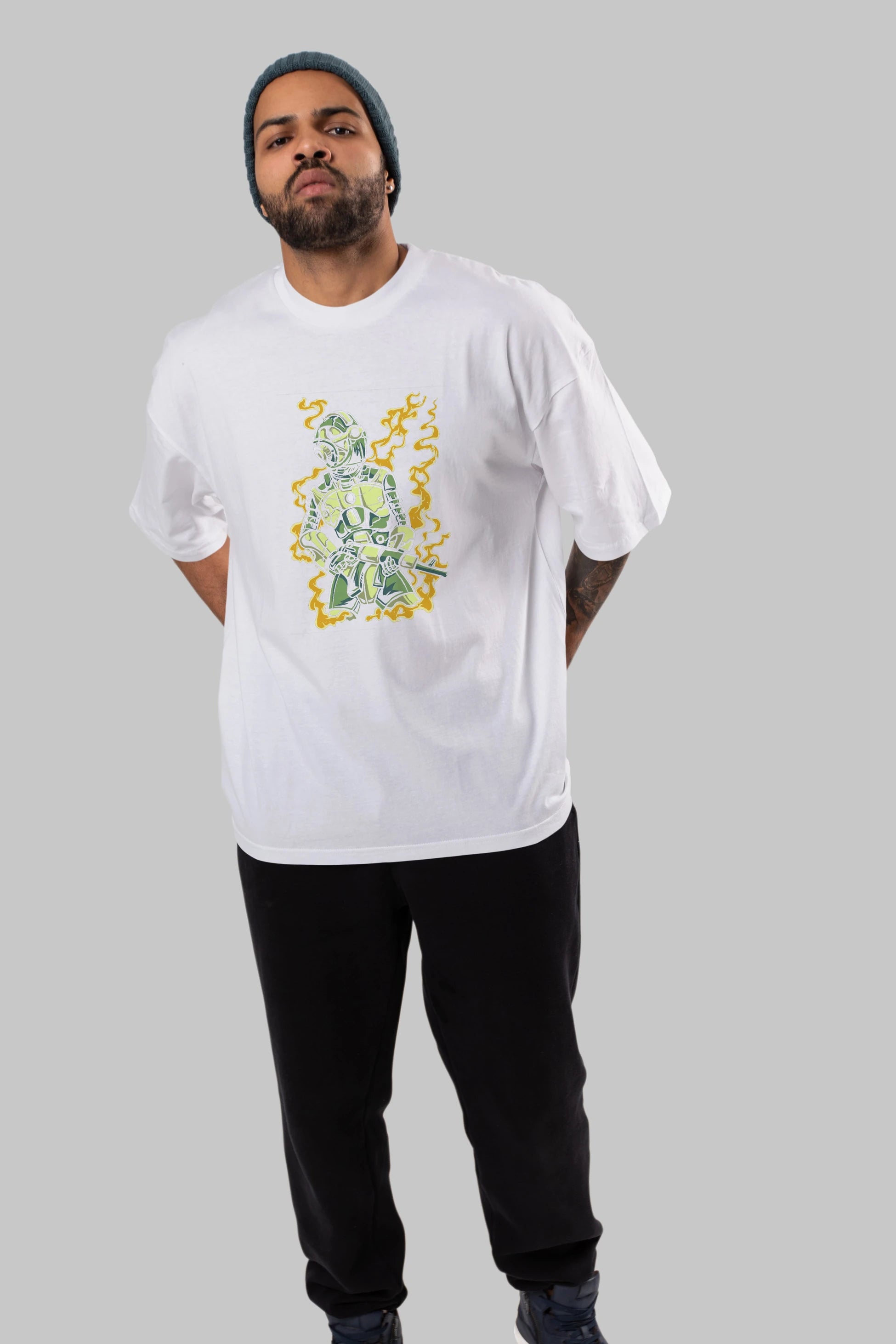 Robot Soldier Ön Baskılı Oversize t-shirt Erkek Kadın Unisex %100 Pamuk tişort