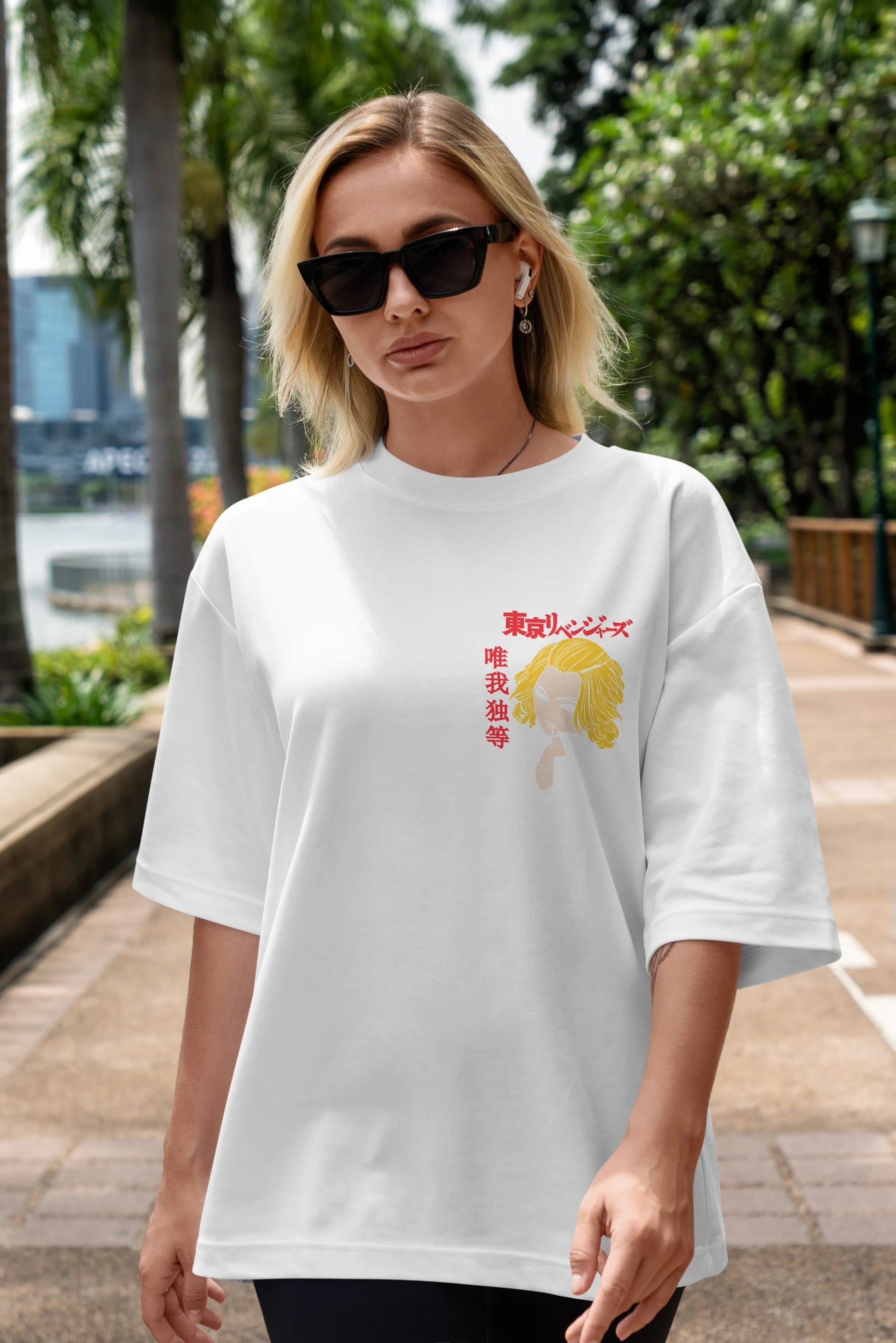 TokyoRev. M Ön Sol Baskılı Oversize t-shirt Erkek Kadın Unisex %100 Pamuk Bisiklet Yaka tişort