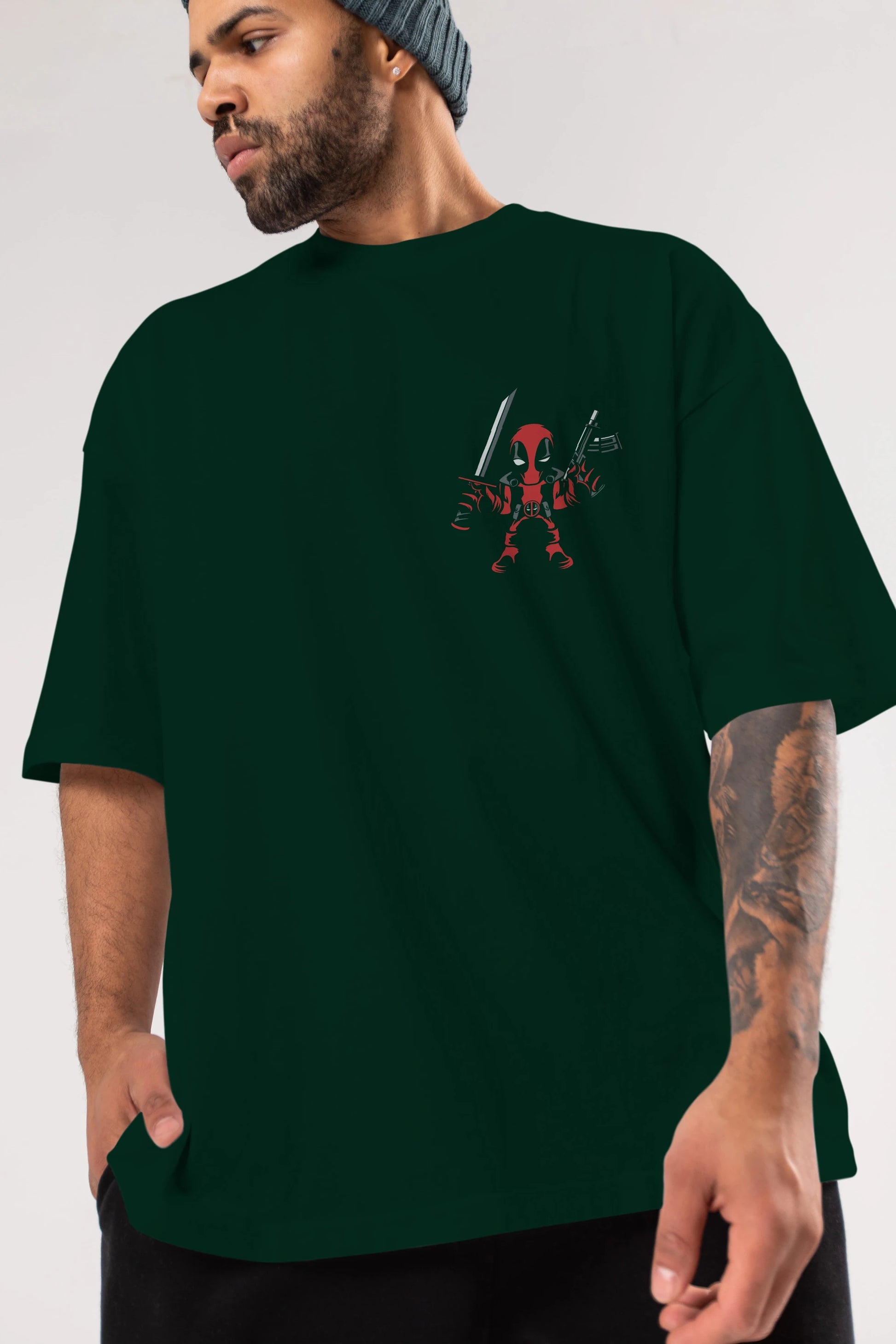 Deadpool (11) Ön Sol Baskılı Oversize t-shirt Erkek Kadın Unisex %100 Pamuk Bisiklet Yaka tişort