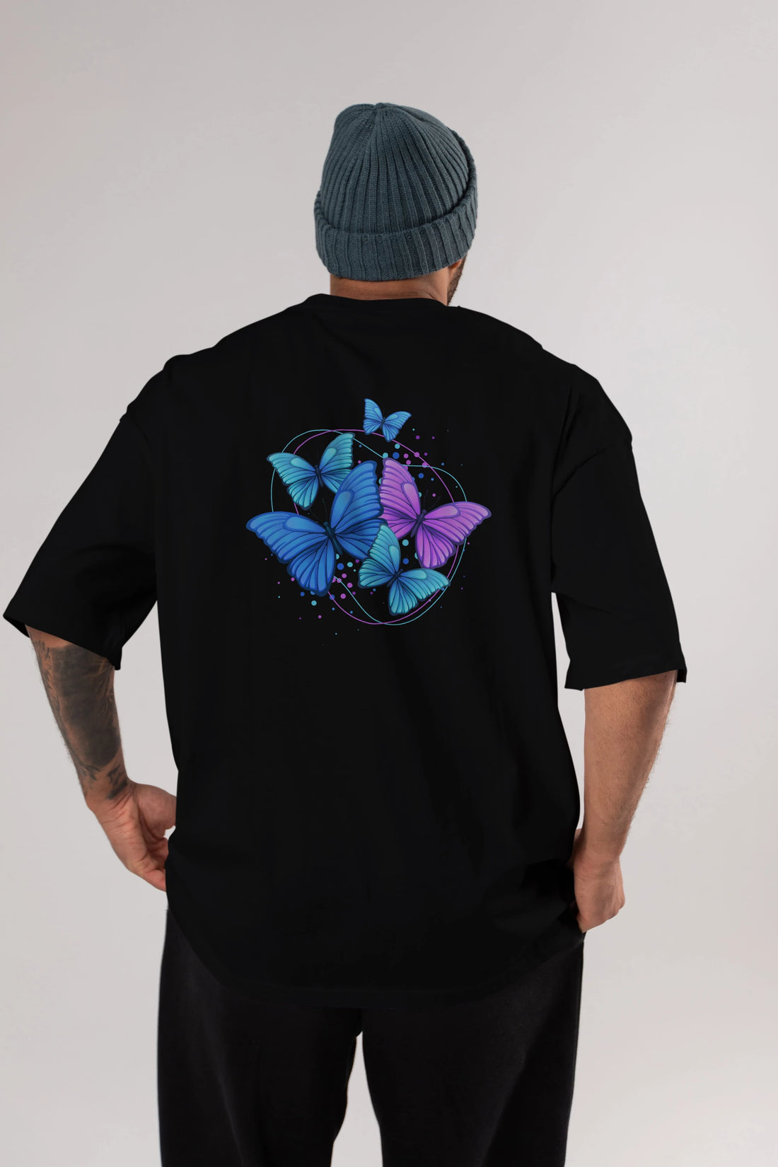 Kelebek Arka Baskılı Oversize t-shirt Erkek Kadın Unisex